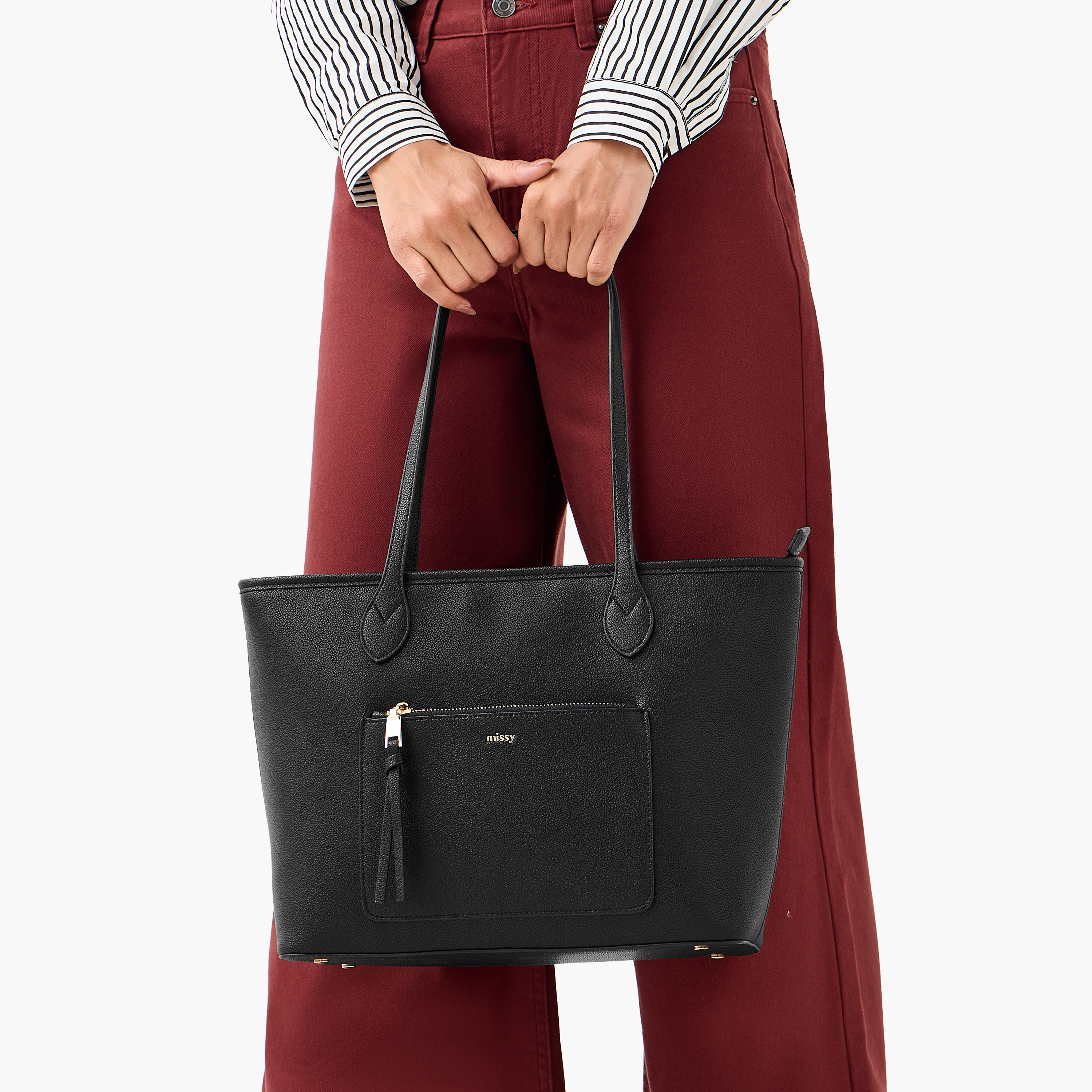 Missy Solid Tote Bag with Double Handle and Zip Closure-women-bagsandwallets-handbags-image-2