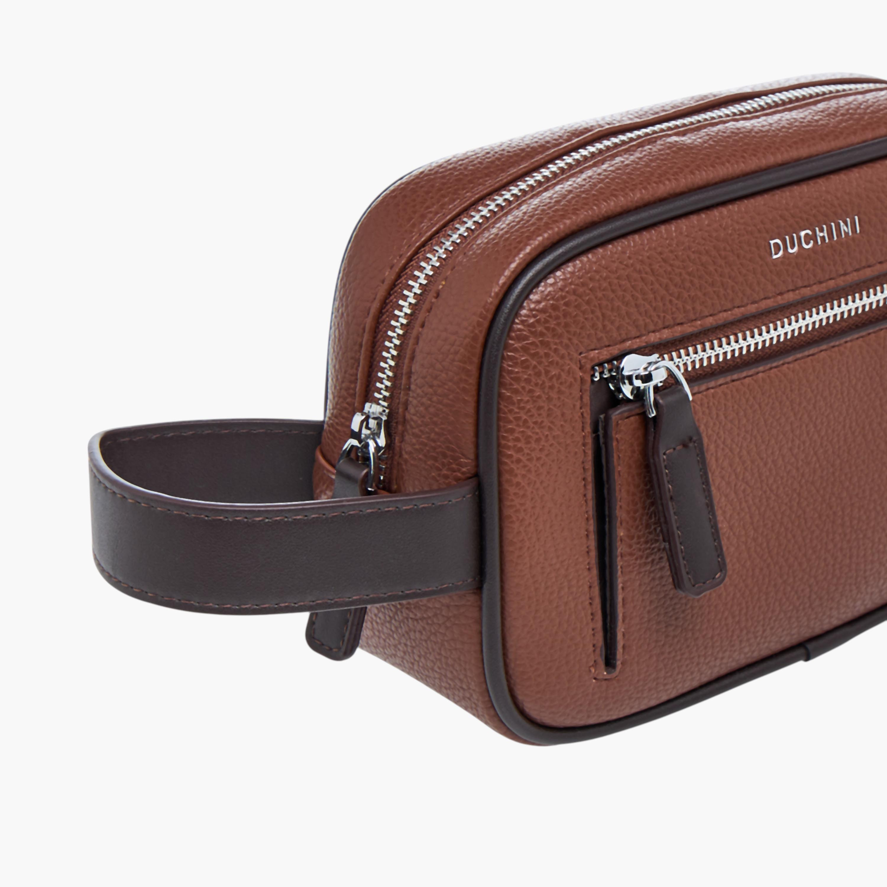 Duchini Textured Pouch with Zip Closure-men-bags-image-3
