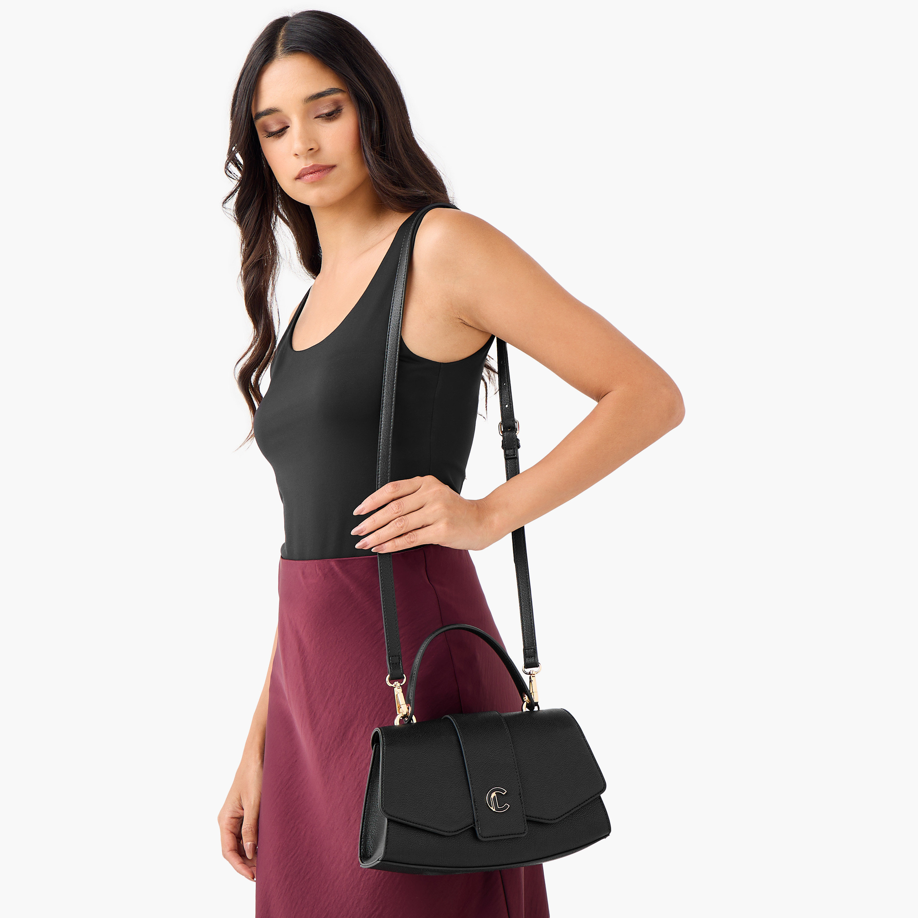 شنطة ساتشيل سادة بزر إغلاق وحزام قابل للفصل من لو كونفورت-women-bagsandwallets-handbags-image-3