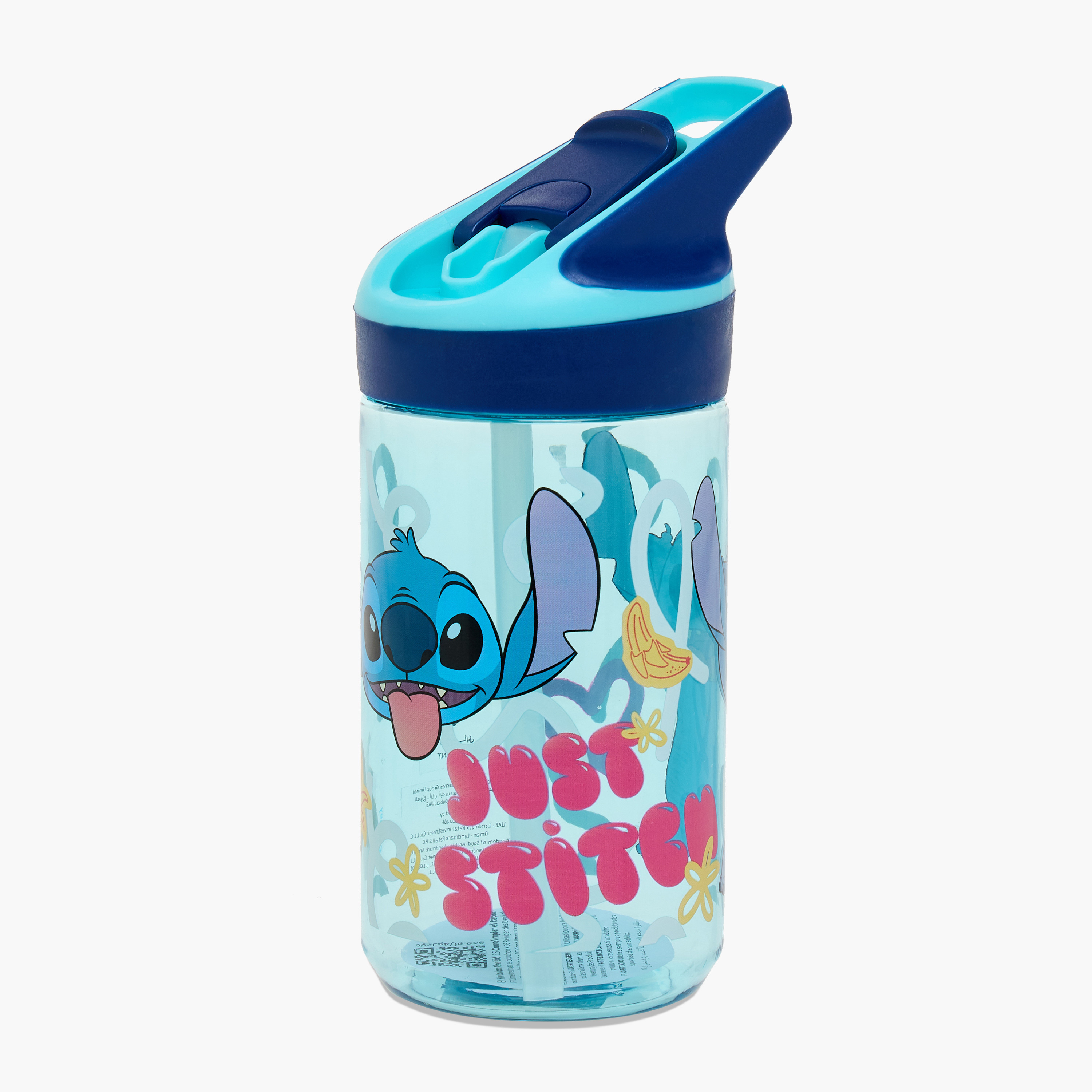 Stitch Print Water Bottle with Straw - 470 ml-school-waterbottles-image-1