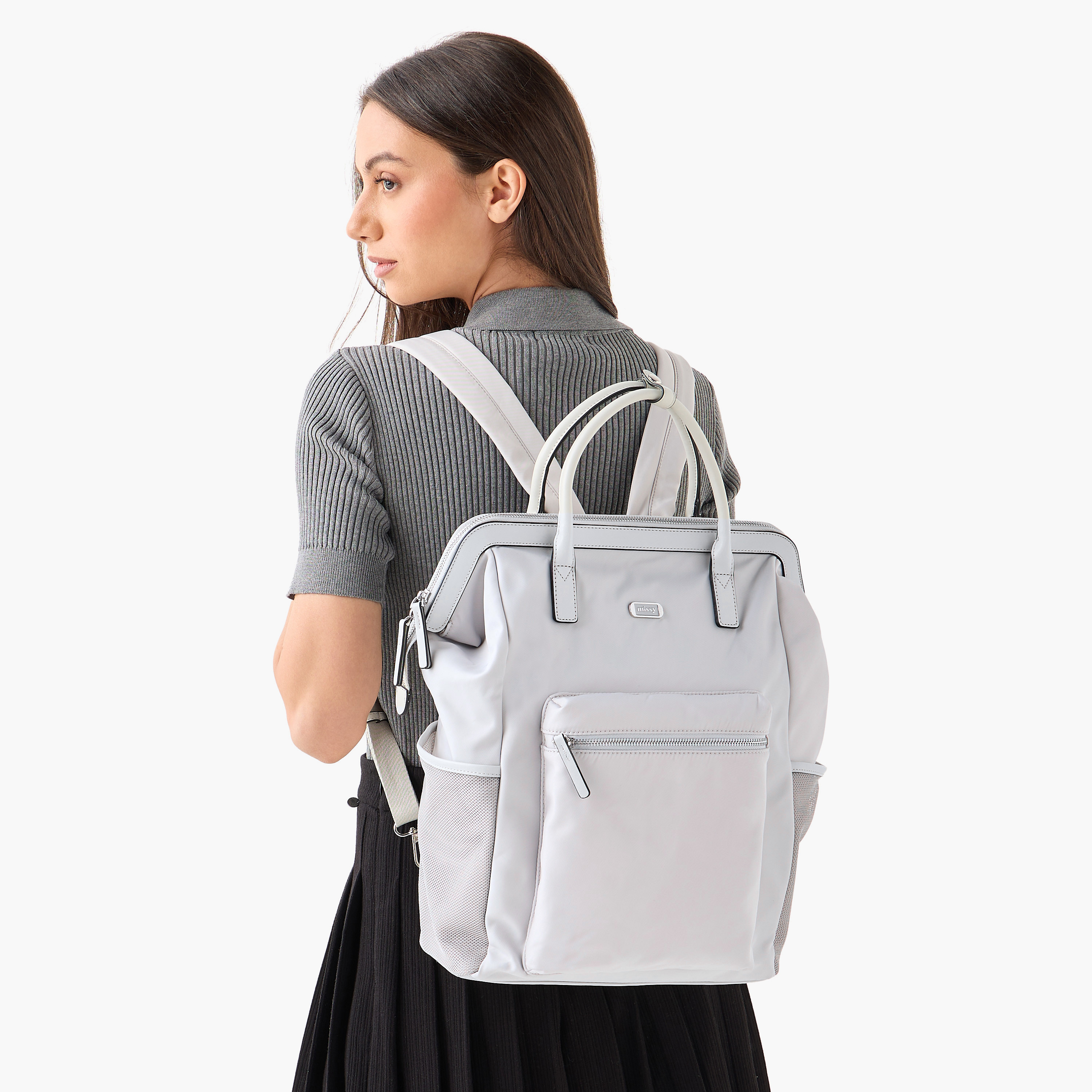 Missy Solid Backpack with Adjustable Straps and Zip Closure - 30x10x35 cm-women-bagsandwallets-backpacks-image-2