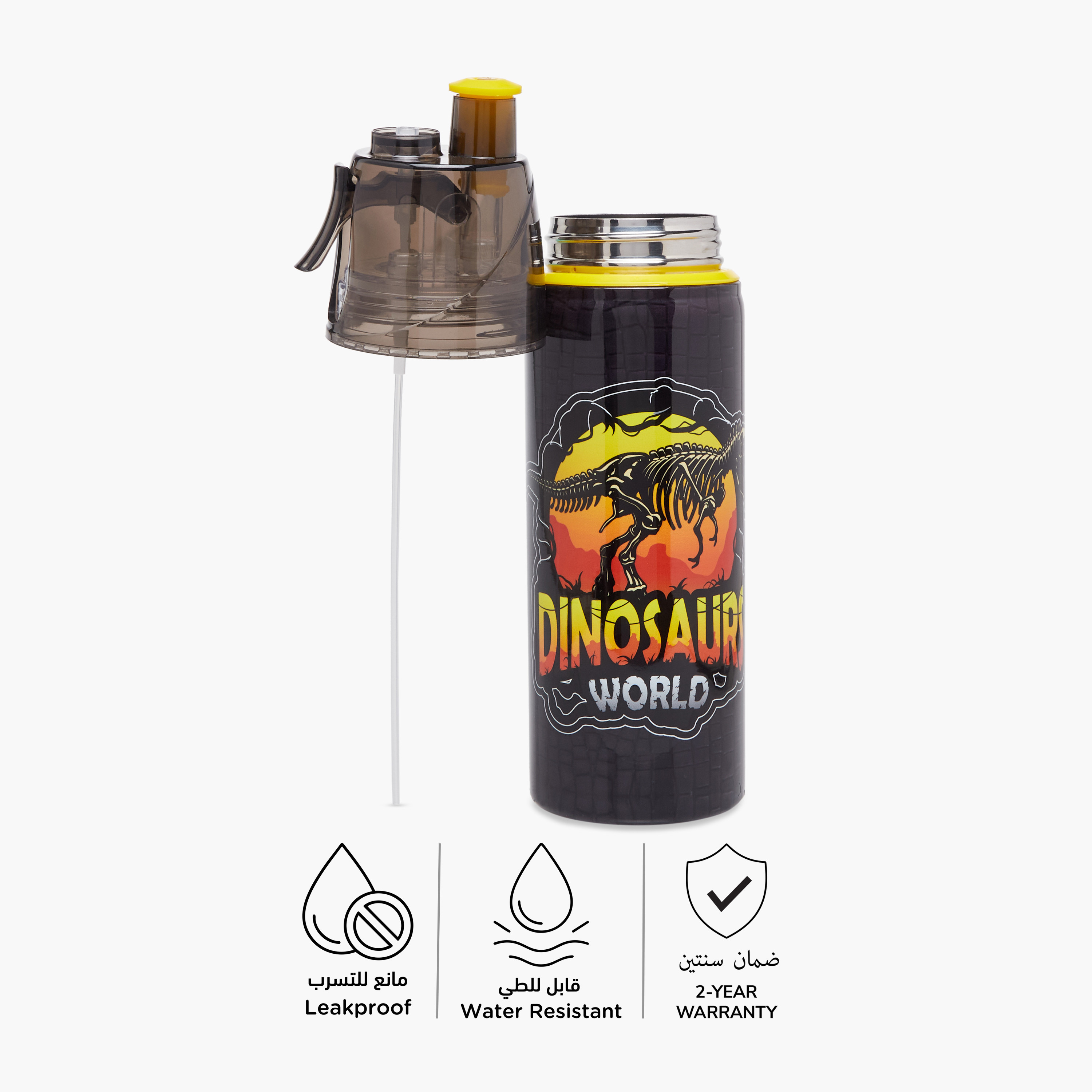 Juniors Dinosaur Stainless Steel Water Bottle with Water Mist Trigger – 500 ml-school-waterbottles-image-2