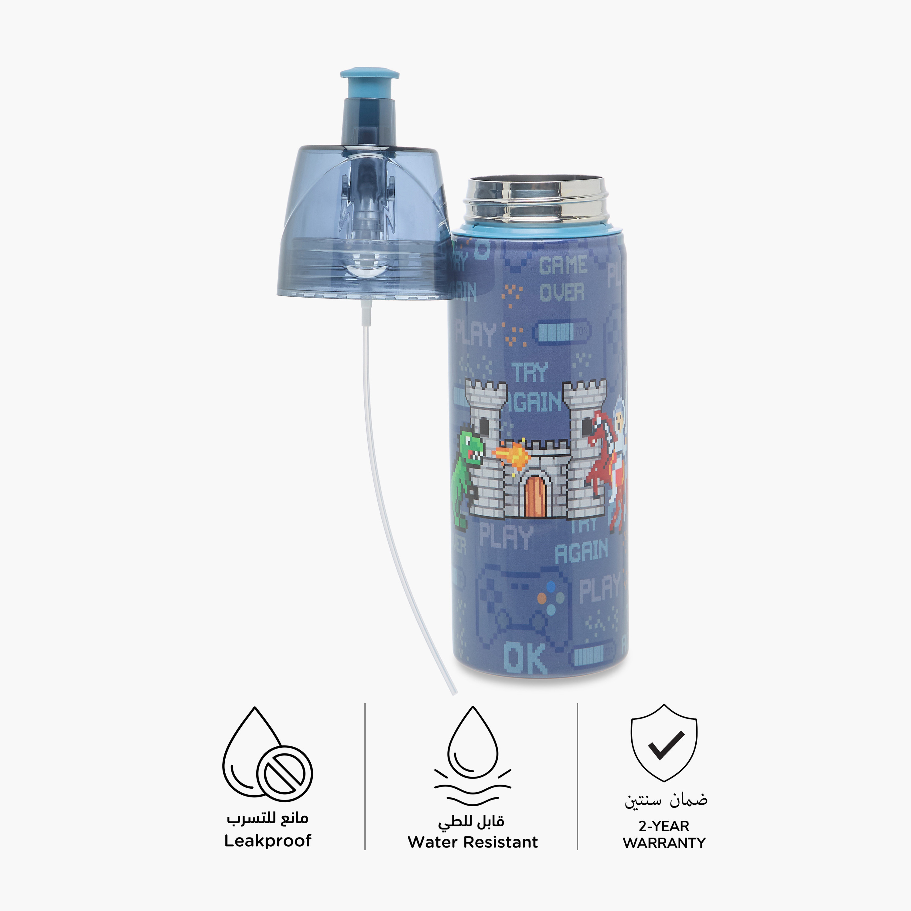 Juniors Dinosaur Stainless Steel Water Bottle with Water Mist Trigger – 500 ml-school-waterbottles-image-2