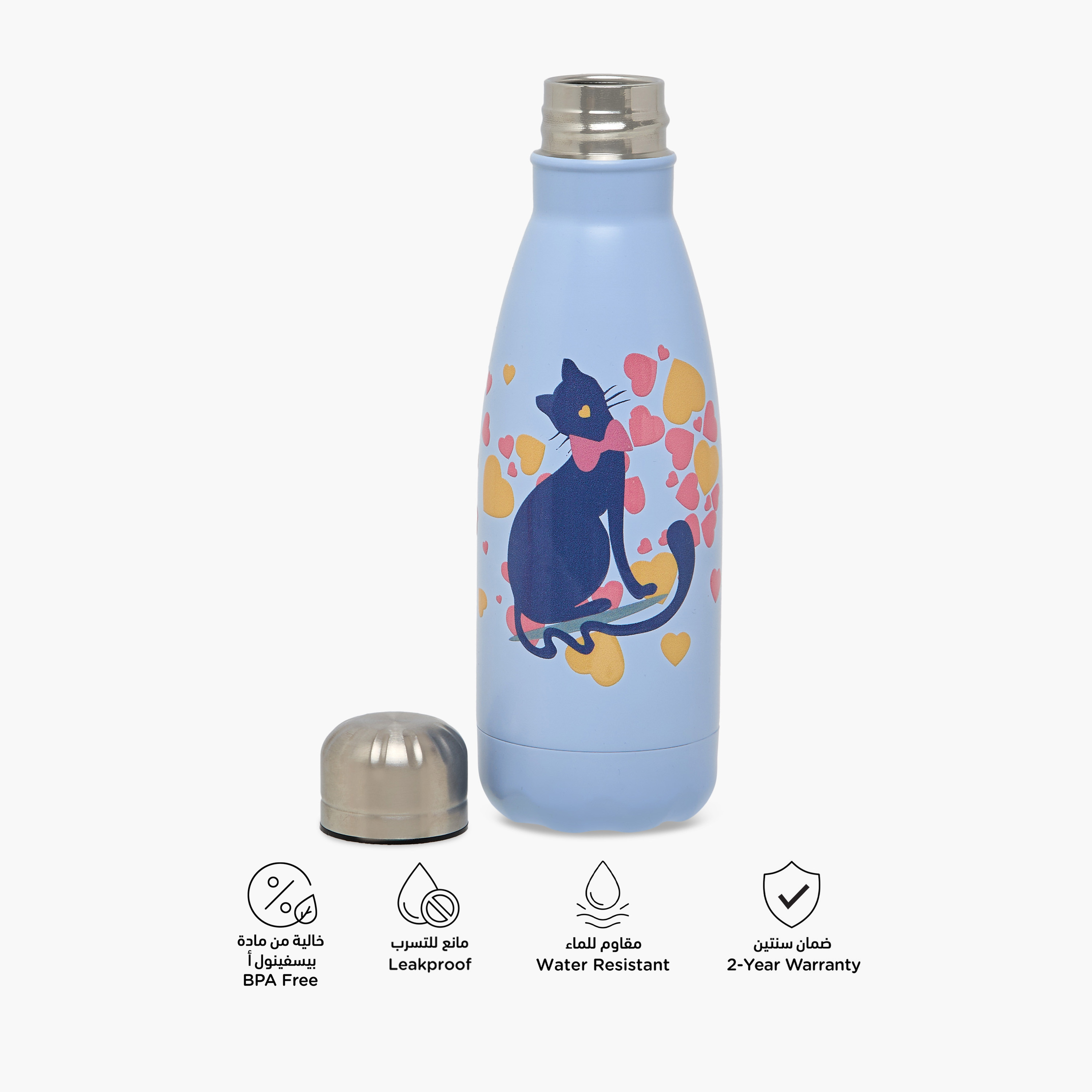 قارورة ماء ستانلس ستيل خالية من مادة البيسفينول أ بطبعات حيوانات من جونيورز - 500 مل-school-waterbottles-image-4