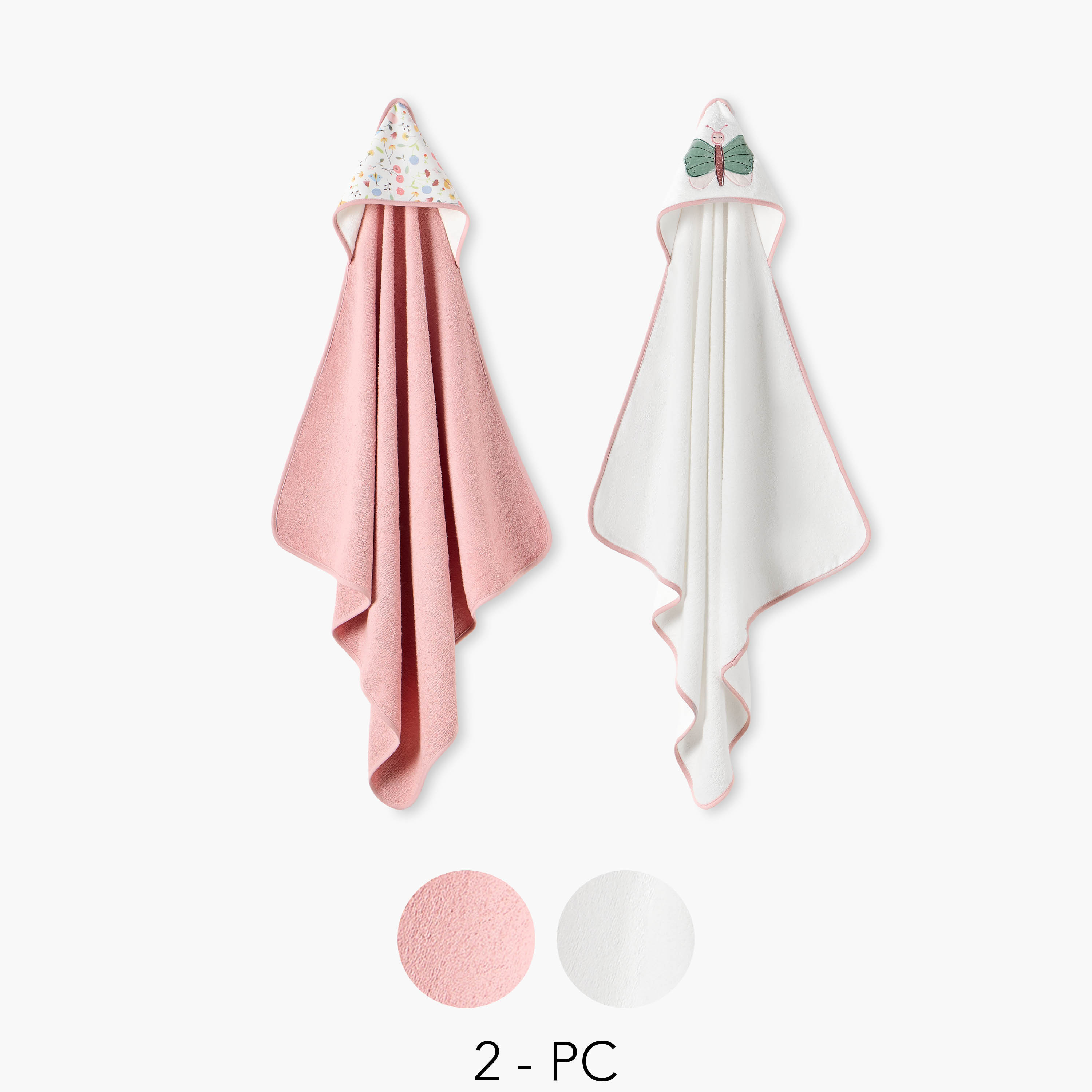 Juniors 2-Piece Butterfly Embroidered Hooded Towel Set - 75x75 cm-baby-bathandcare-towels-image-1