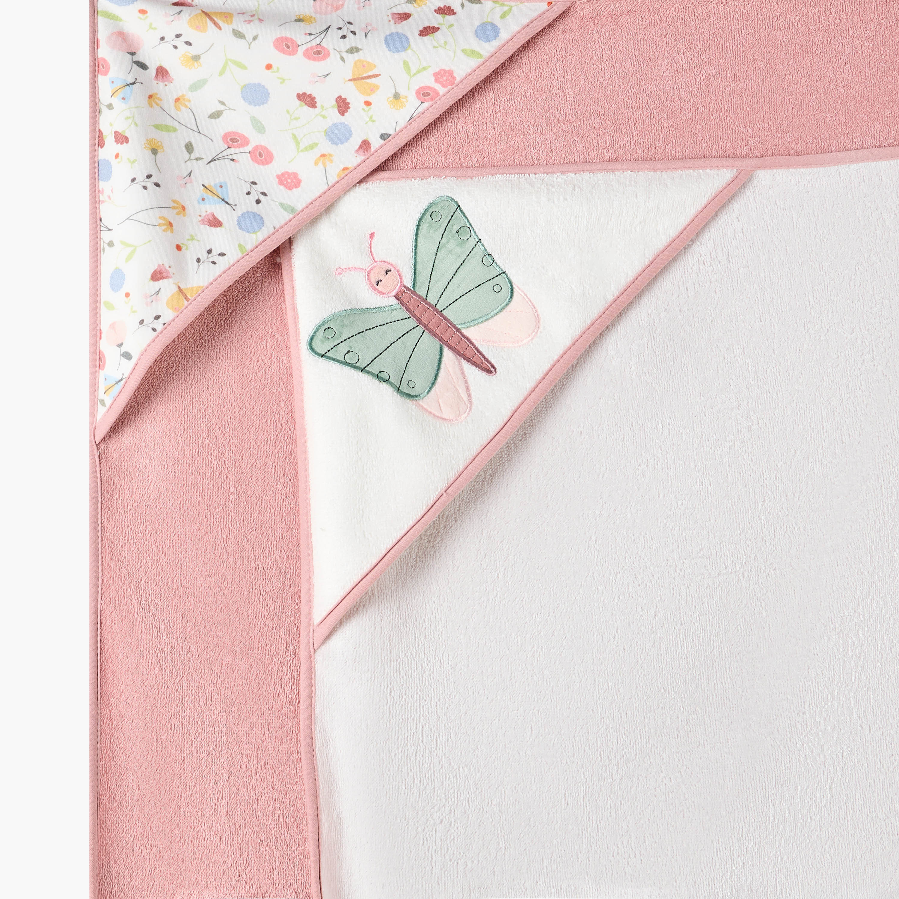 Juniors 2-Piece Butterfly Embroidered Hooded Towel Set - 75x75 cm-baby-bathandcare-towels-image-5