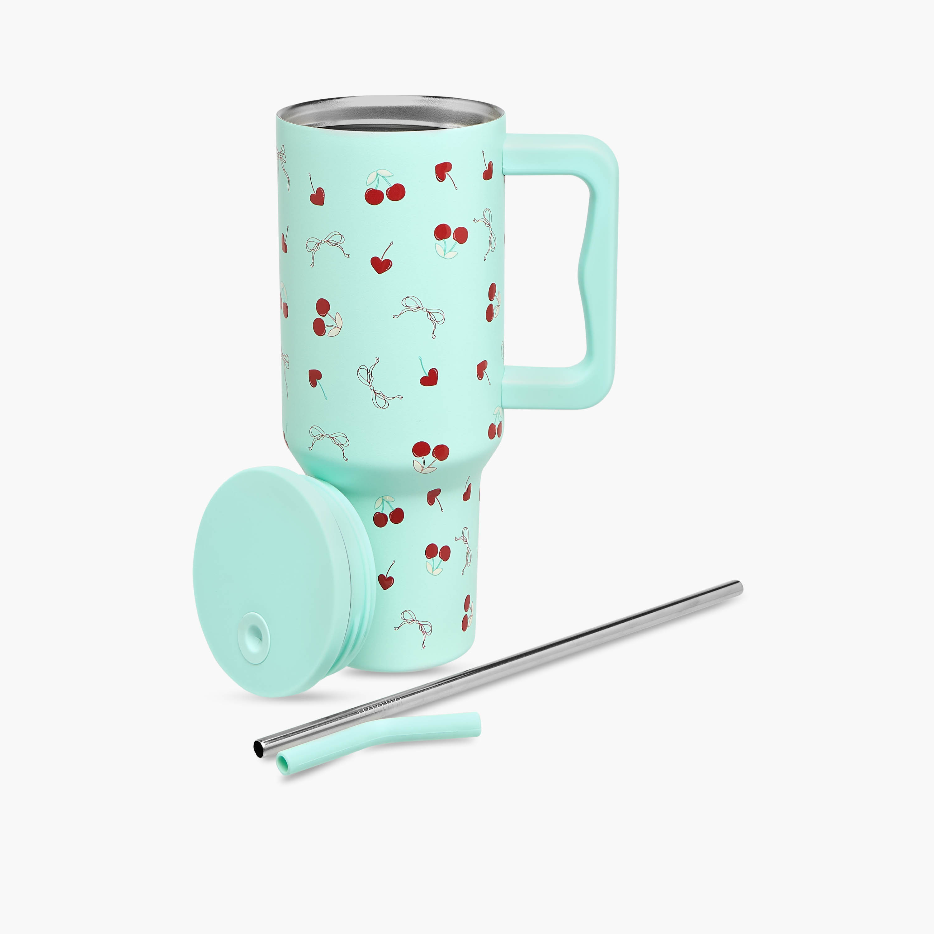 كوب ستانلس ستيل بطبعات كرز مع قشة وغطاء - 1 لتر-household-dining-teaandcoffee-travelmugsandsippers-image-5