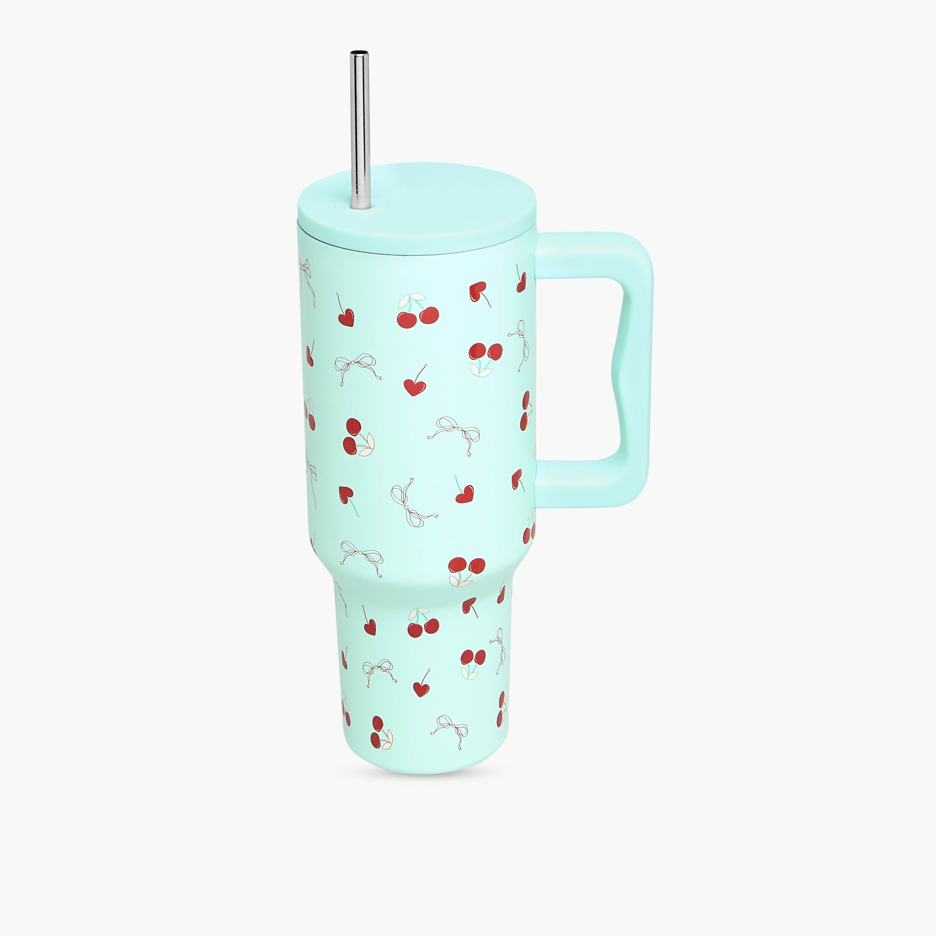 كوب ستانلس ستيل بطبعات كرز مع قشة وغطاء - 1 لتر-household-dining-teaandcoffee-travelmugsandsippers-image-4
