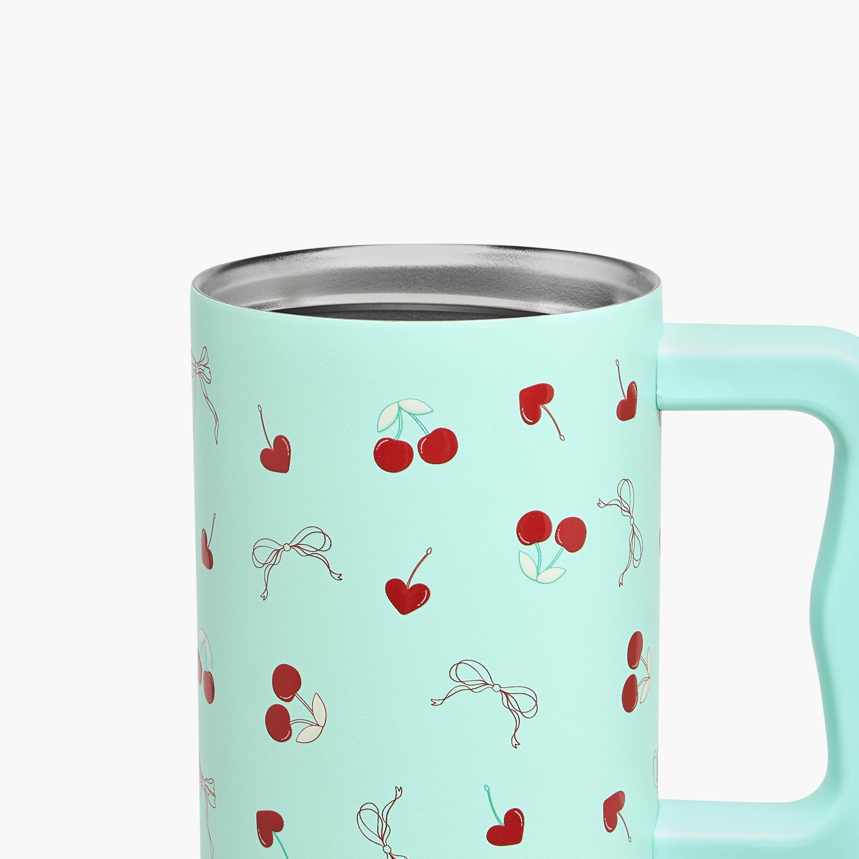 كوب ستانلس ستيل بطبعات كرز مع قشة وغطاء - 1 لتر-household-dining-teaandcoffee-travelmugsandsippers-image-1