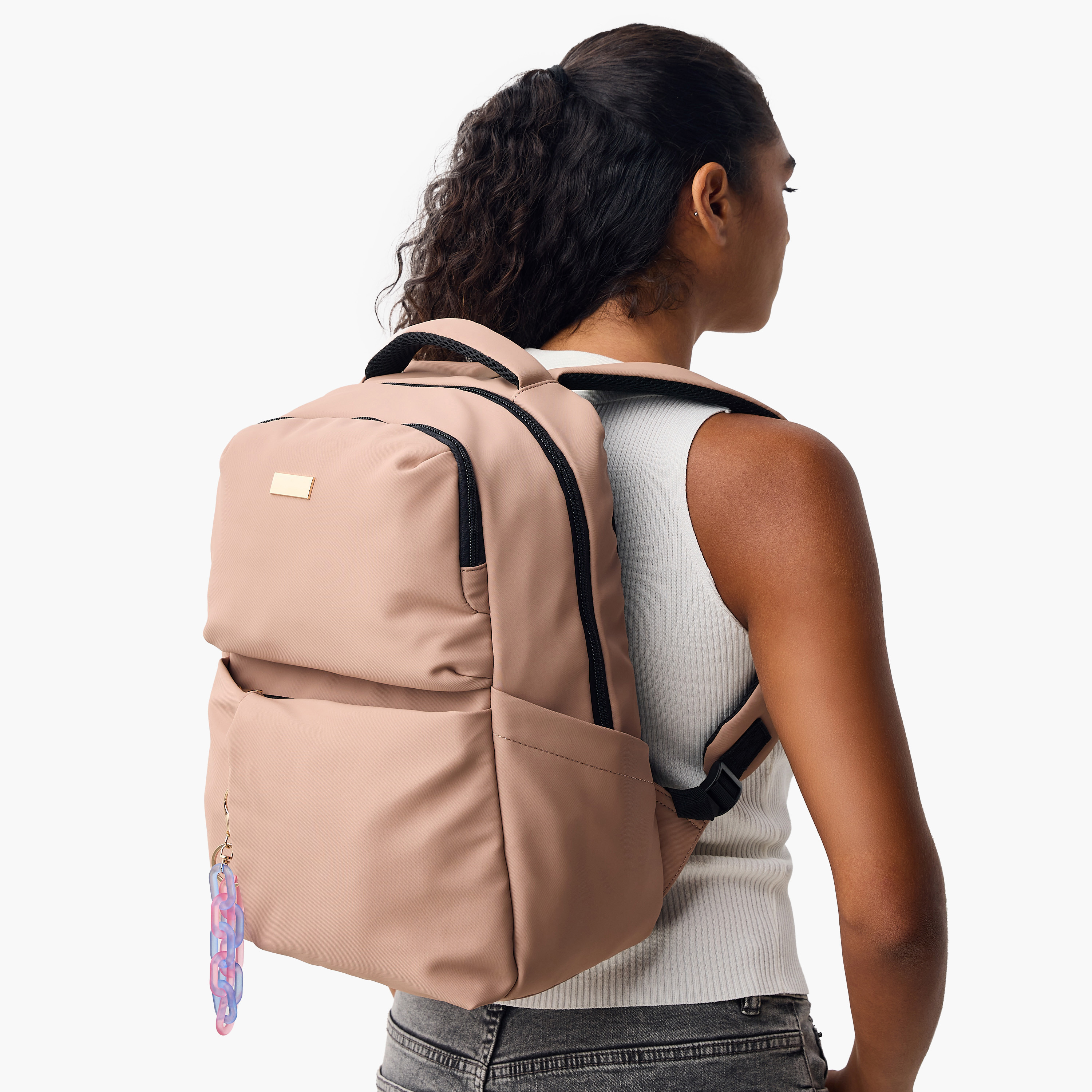 شنطة ظهر سادة بحمالات كتف قابلة للتعديل وسحاب إغلاق من ميستوتس - 28×41×21 سم-women-bagsandwallets-backpacks-image-2