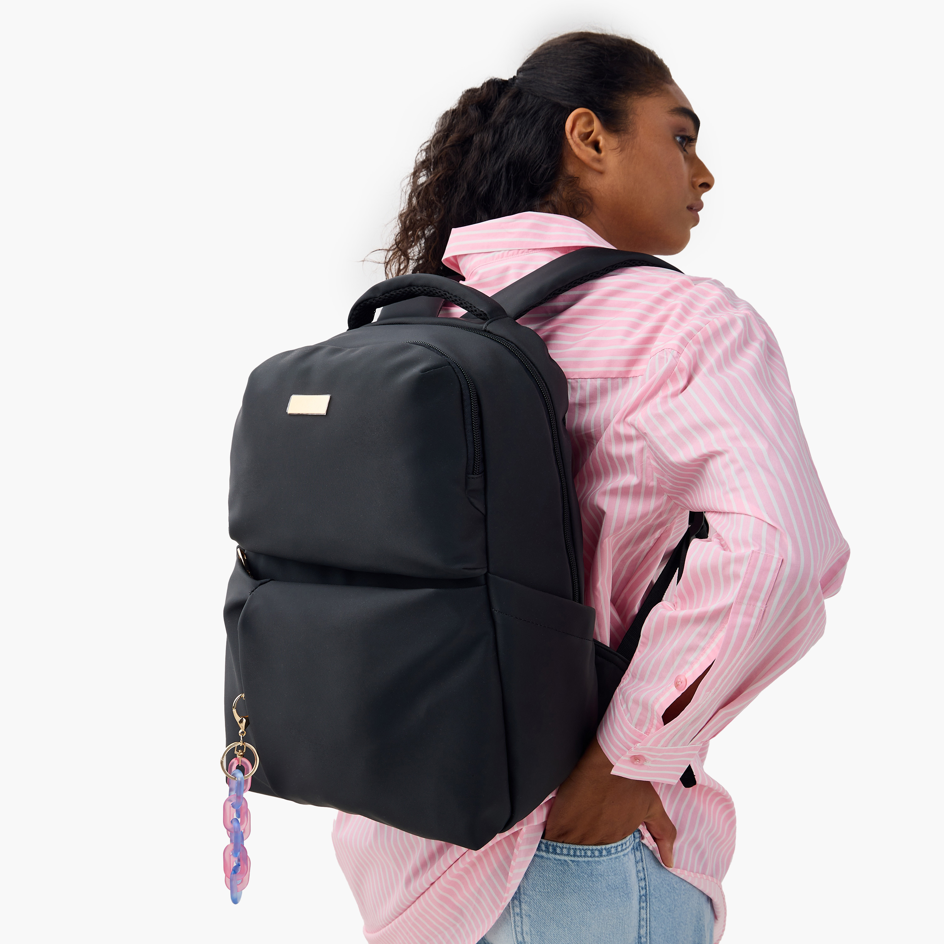 شنطة ظهر سادة بحمالات كتف قابلة للتعديل وسحاب إغلاق من ميستوتس - 28x41x21 سم-women-bagsandwallets-backpacks-image-2