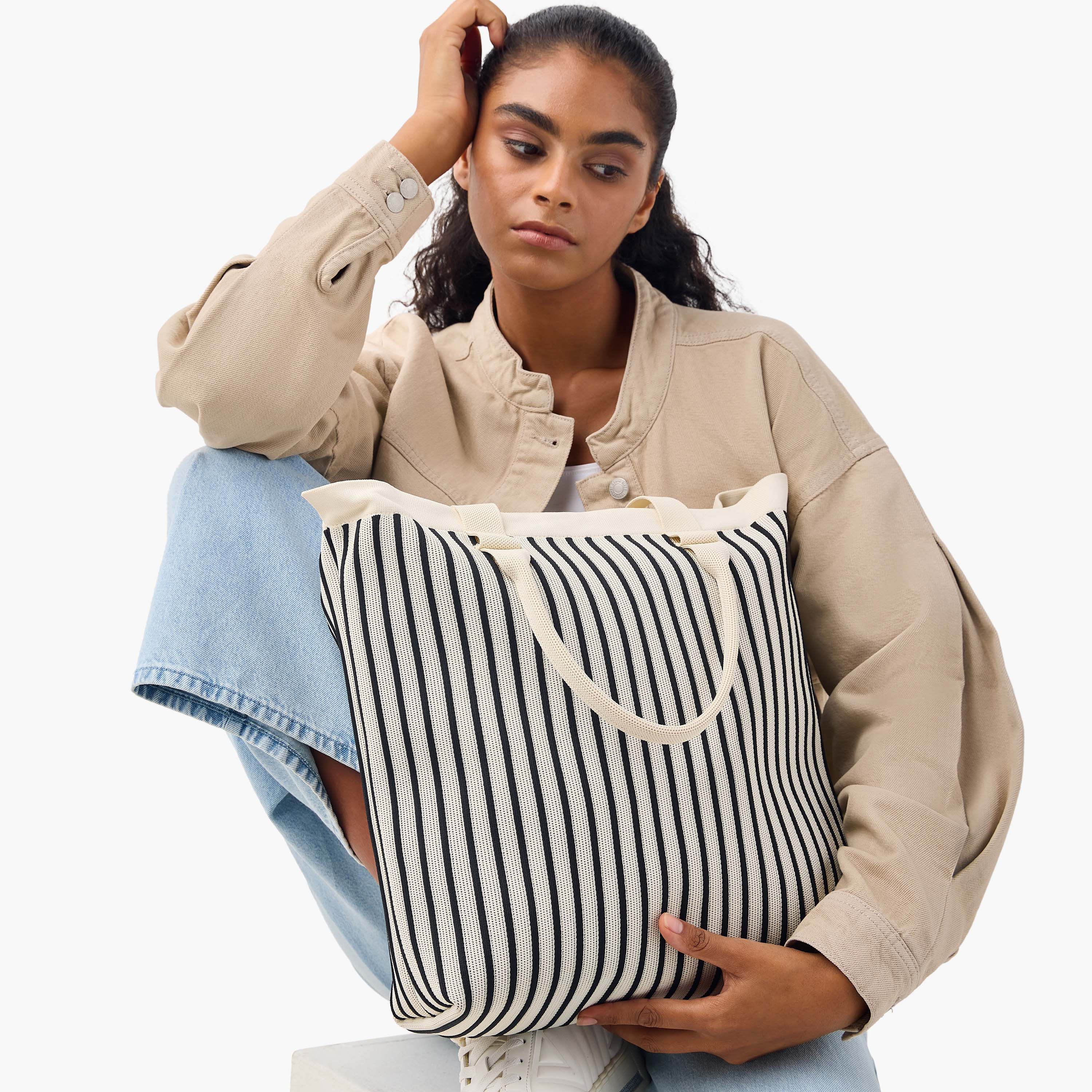 Mistotes Striped Tote Bag with Double Handle and Zip Closure-women-bagsandwallets-handbags-image-2