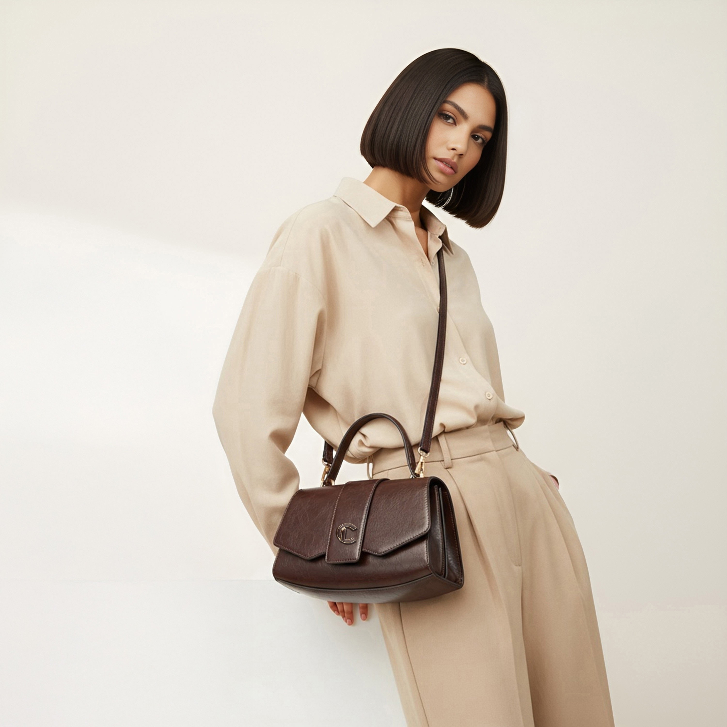 Le Confort Solid Satchel Bag with Detachable Strap and Button Closure-women-bagsandwallets-handbags-image-2