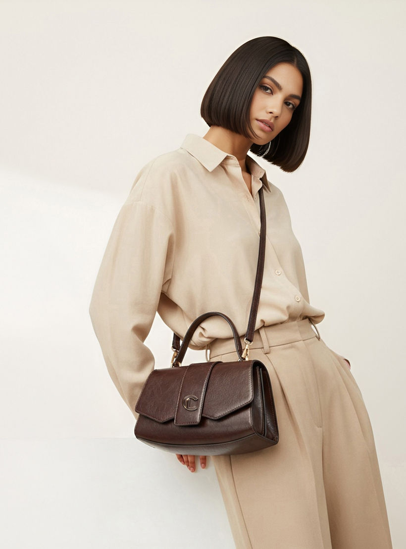 شنطة ساتشيل سادة بزر إغلاق وحزام قابل للفصل من لو كونفورت-women-bagsandwallets-handbags-image-2