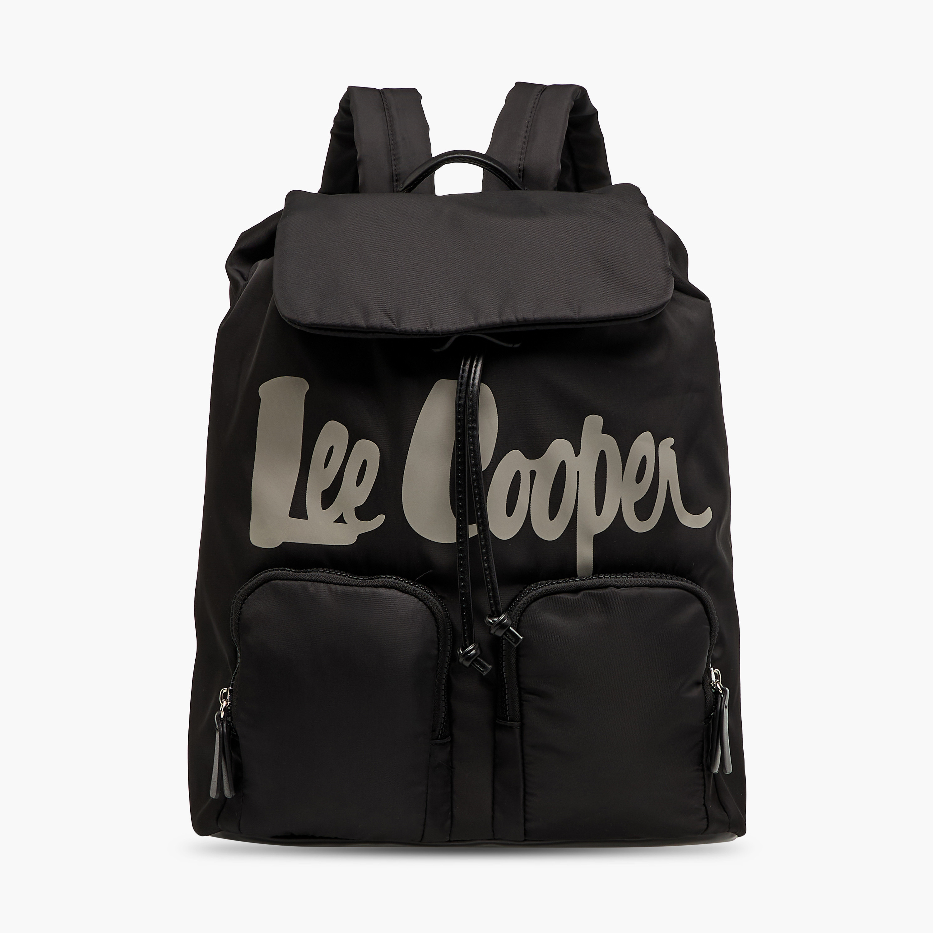 Lee Cooper Logo Print Backpack with Adjustable Straps and Drawstring Closure - 15x30x43 cm-men-bags-image-1