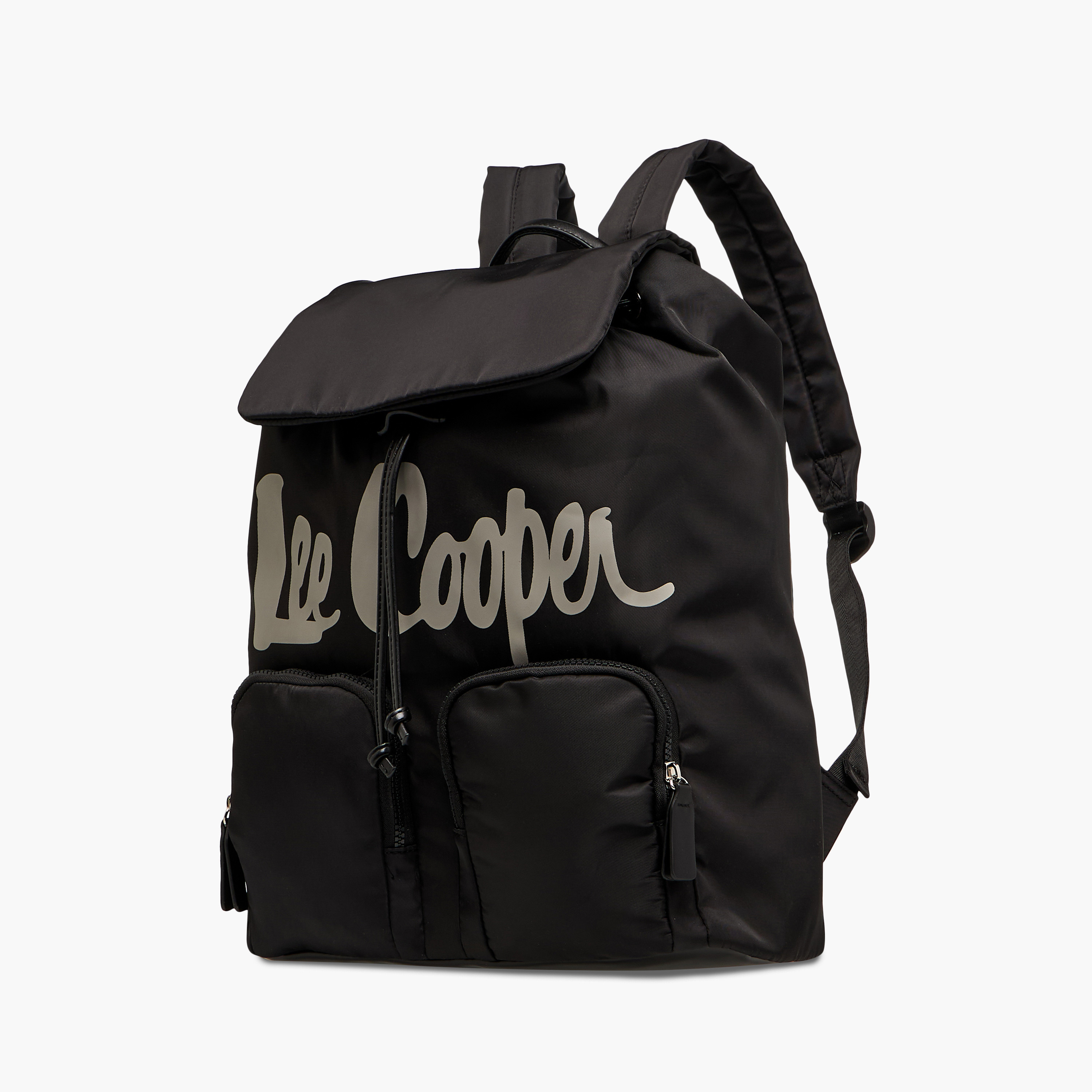 Lee Cooper Logo Print Backpack with Adjustable Straps and Drawstring Closure - 15x30x43 cm-men-bags-image-2