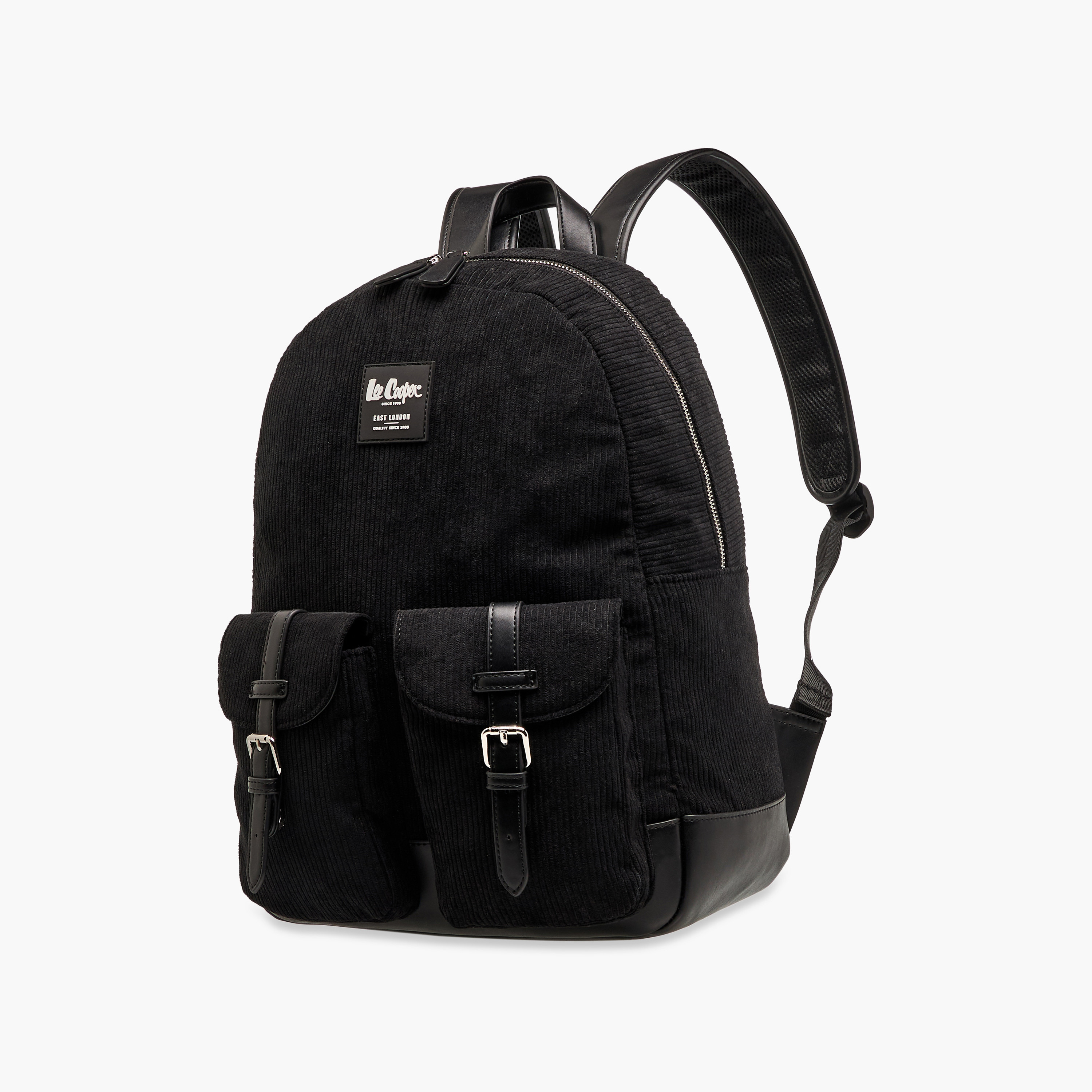 Lee Cooper Corduroy Backpack with Adjustable Shoulder Straps and Zip Closure - 15x33x40 cm-men-bags-image-2