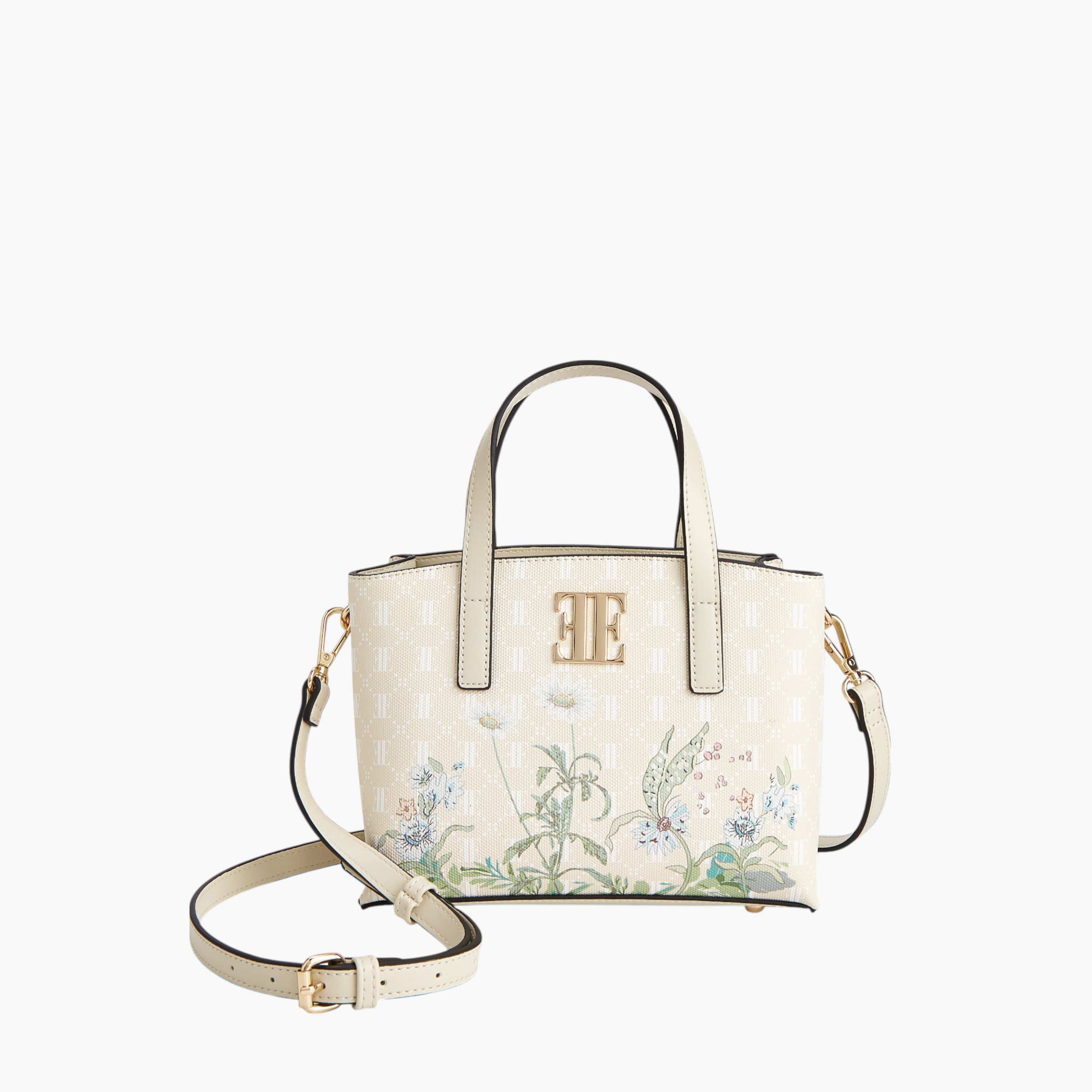 Elle Floral Print Tote Bag with Double Handle and Zip Closure-women-bagsandwallets-handbags-image-1