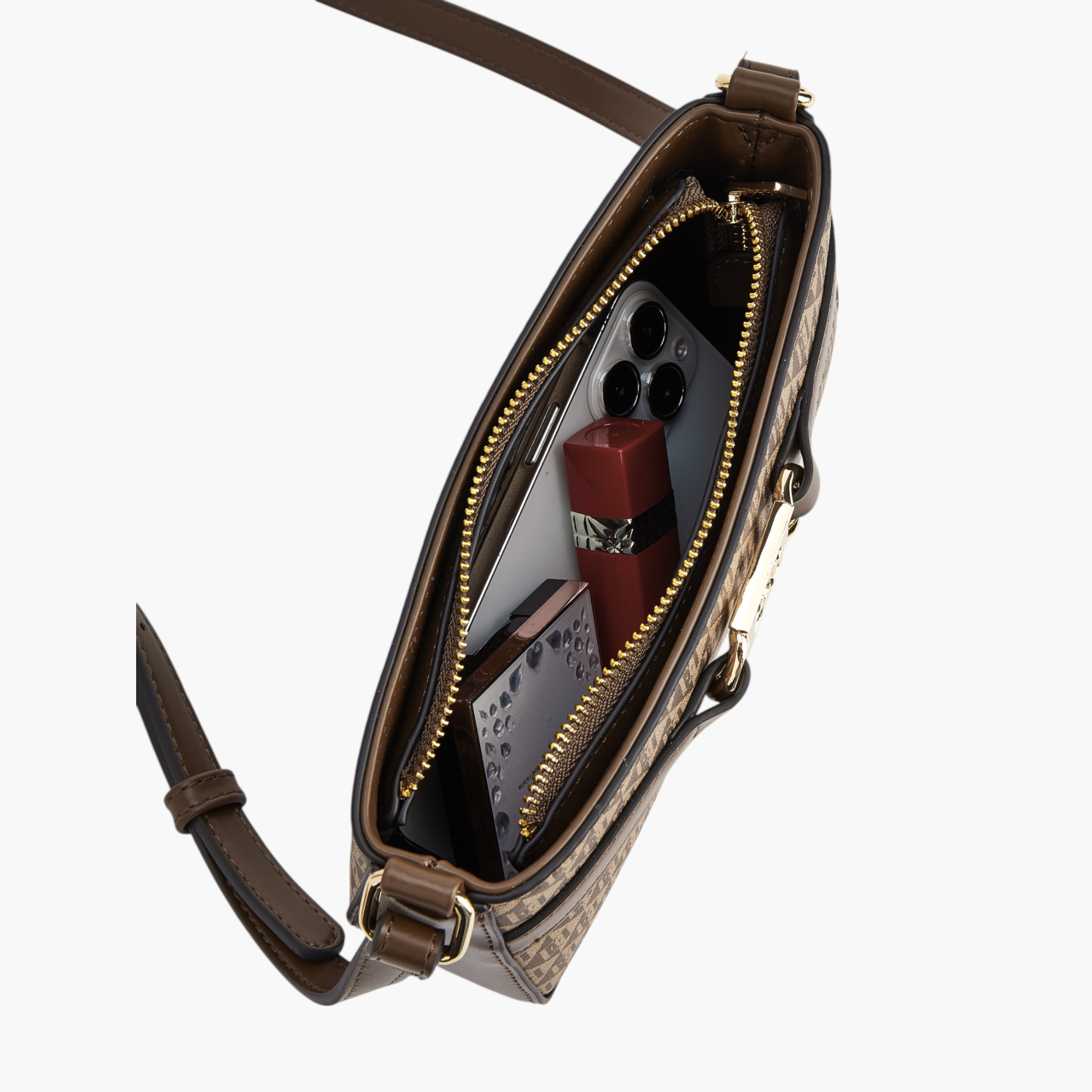 شنطة كروس بودي بطبعات مونوجرام وبحزام قابل للتعديل وسحاب إغلاق من إيل-women-bagsandwallets-handbags-image-7