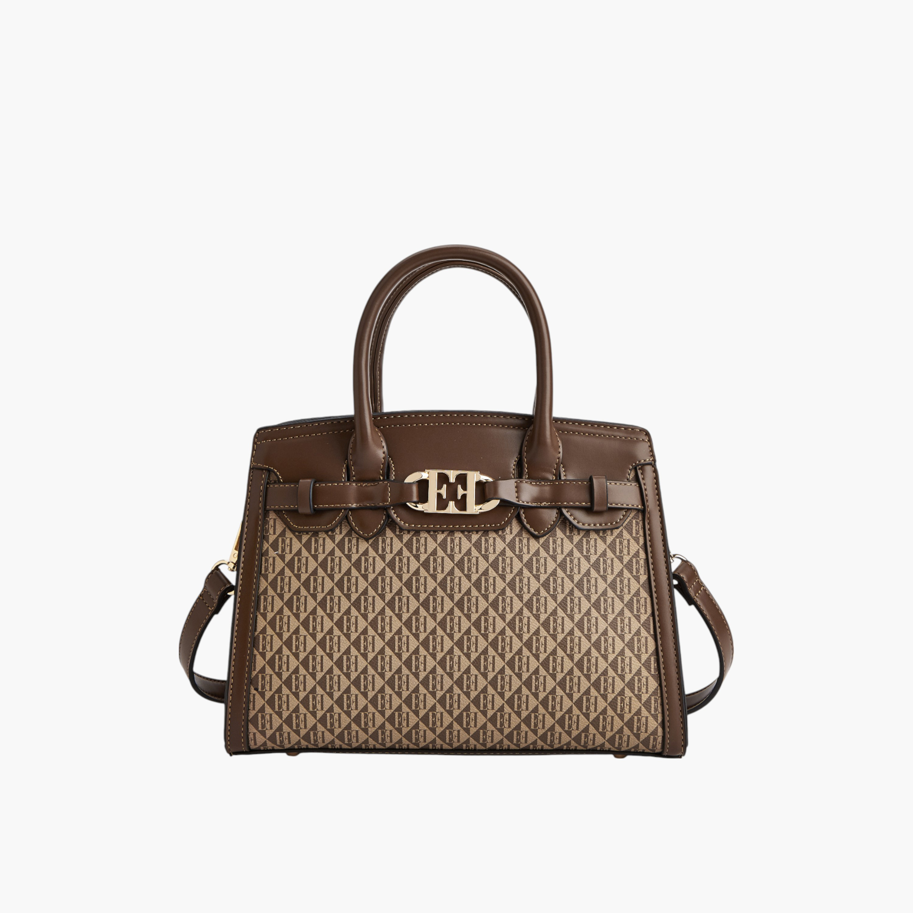 Elle Monogram Print Tote Bag with Double Handle and Zip Closure-women-bagsandwallets-handbags-image-1