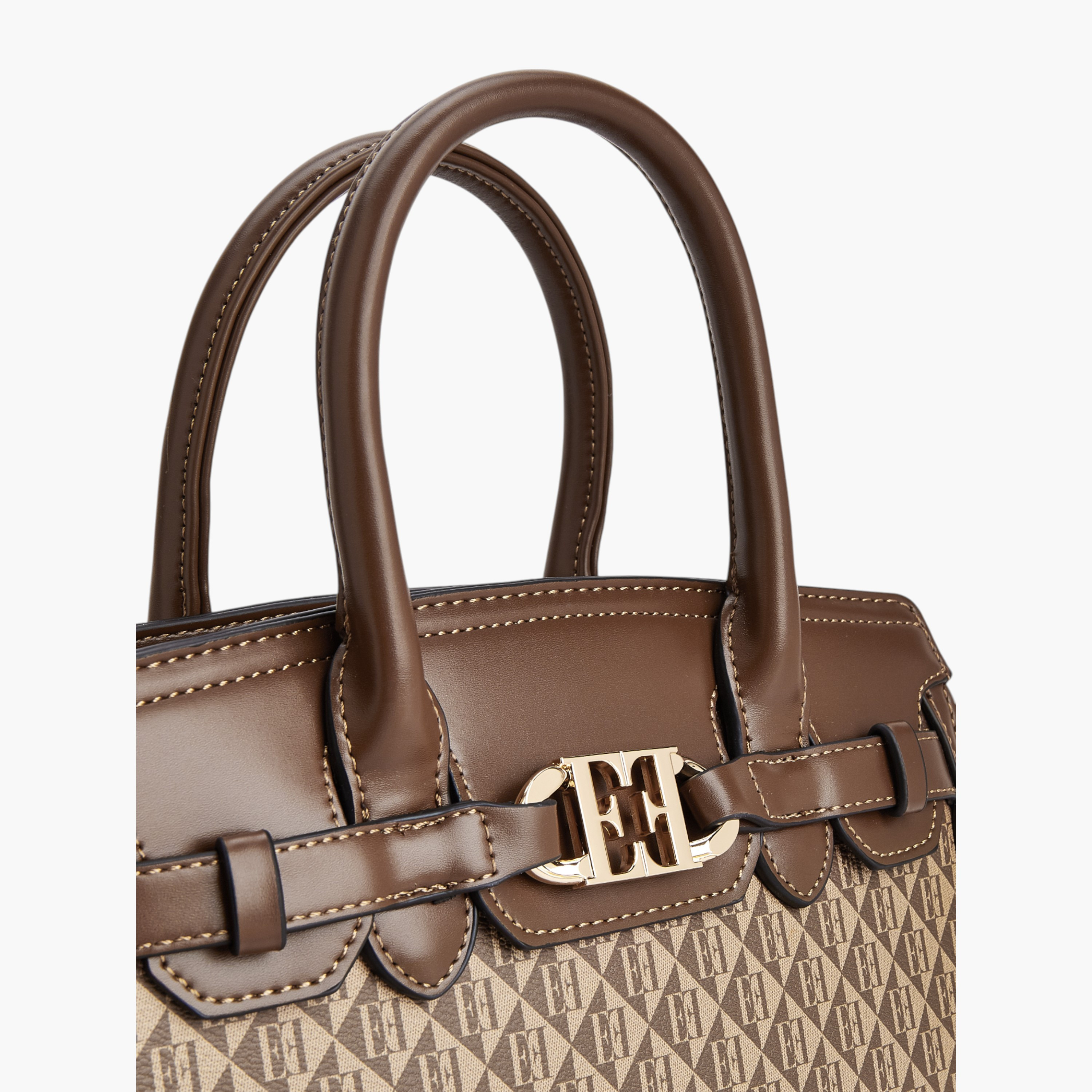 Elle Monogram Print Tote Bag with Double Handle and Zip Closure-women-bagsandwallets-handbags-image-4