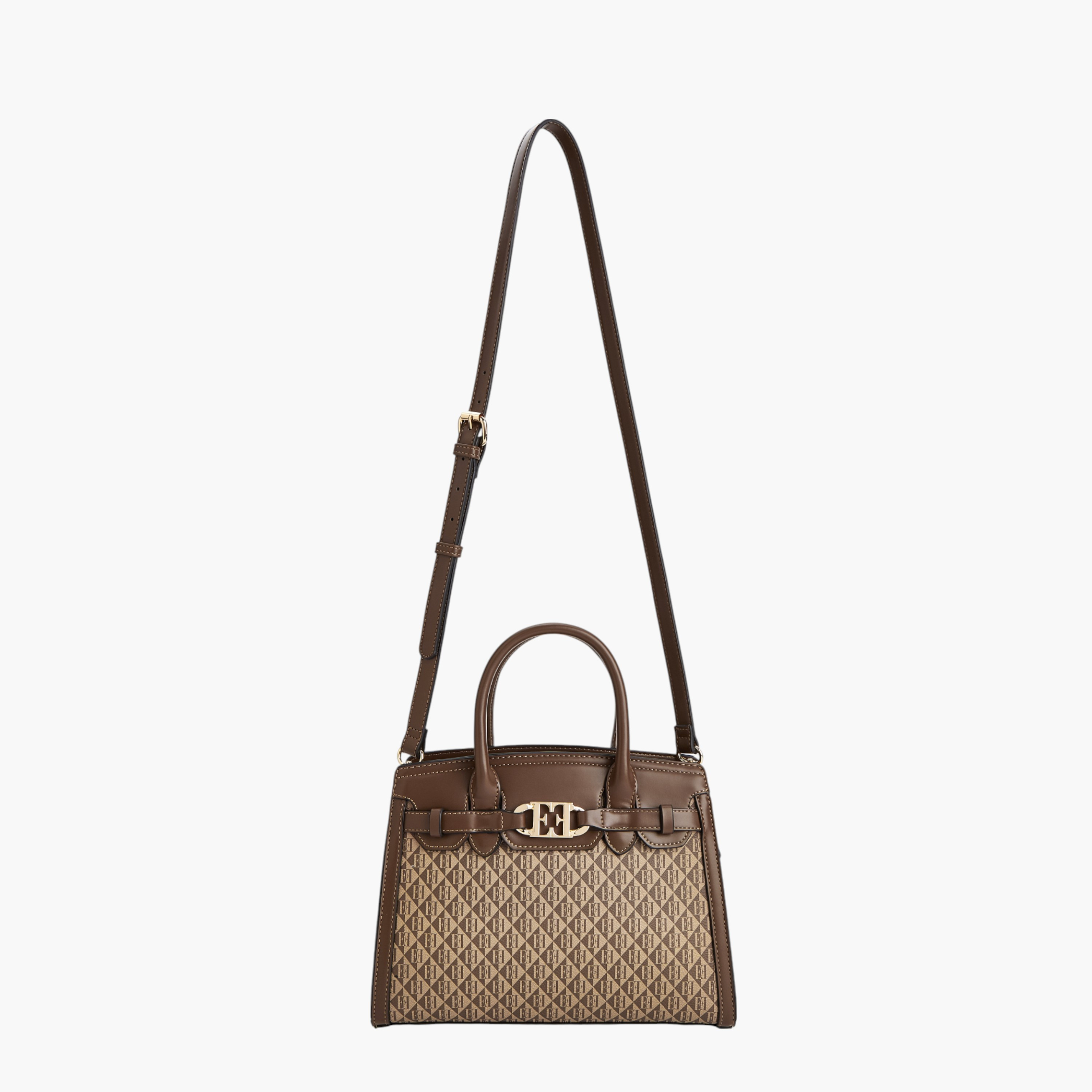 Elle Monogram Print Tote Bag with Double Handle and Zip Closure-women-bagsandwallets-handbags-image-6