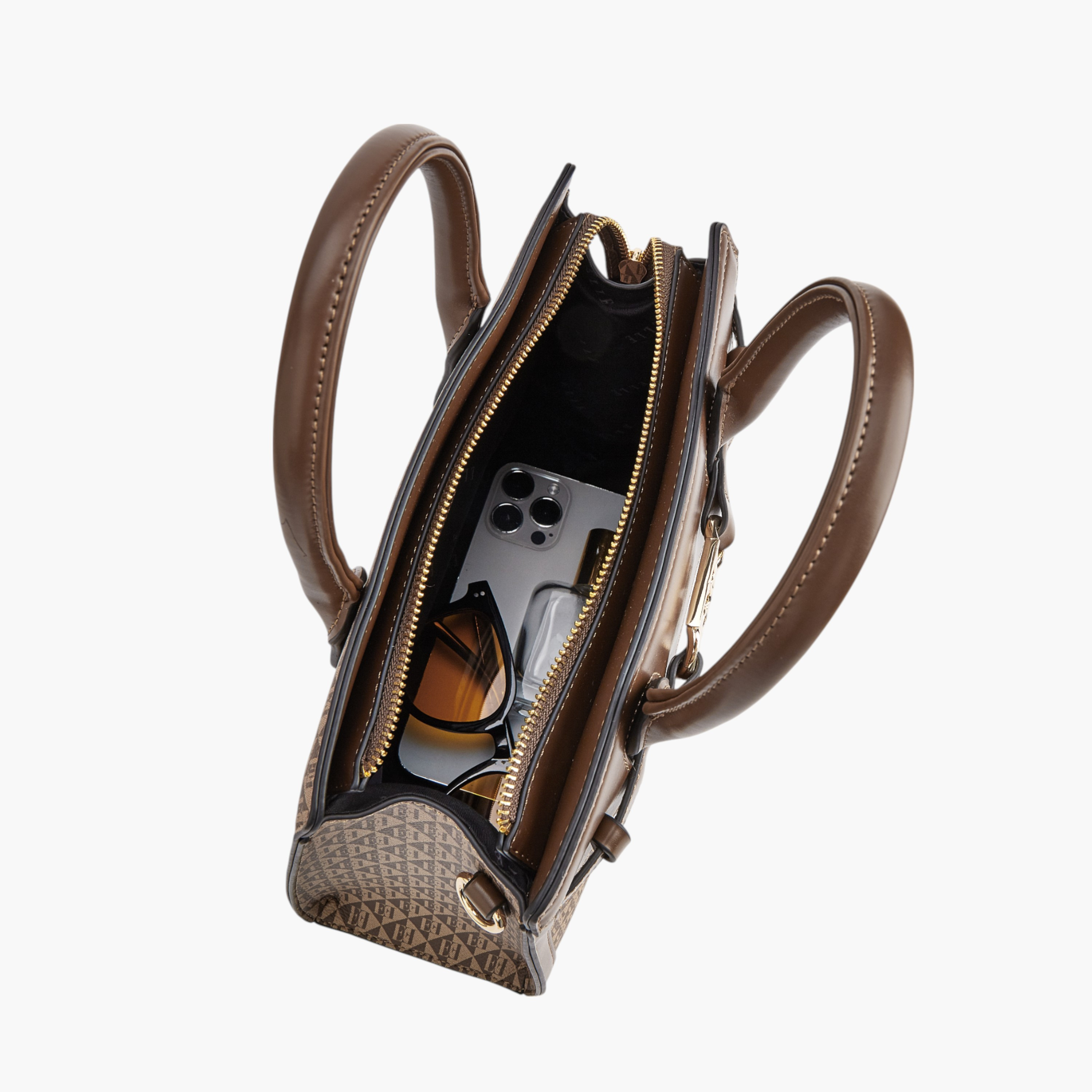 Elle Monogram Print Tote Bag with Double Handle and Zip Closure-women-bagsandwallets-handbags-image-7
