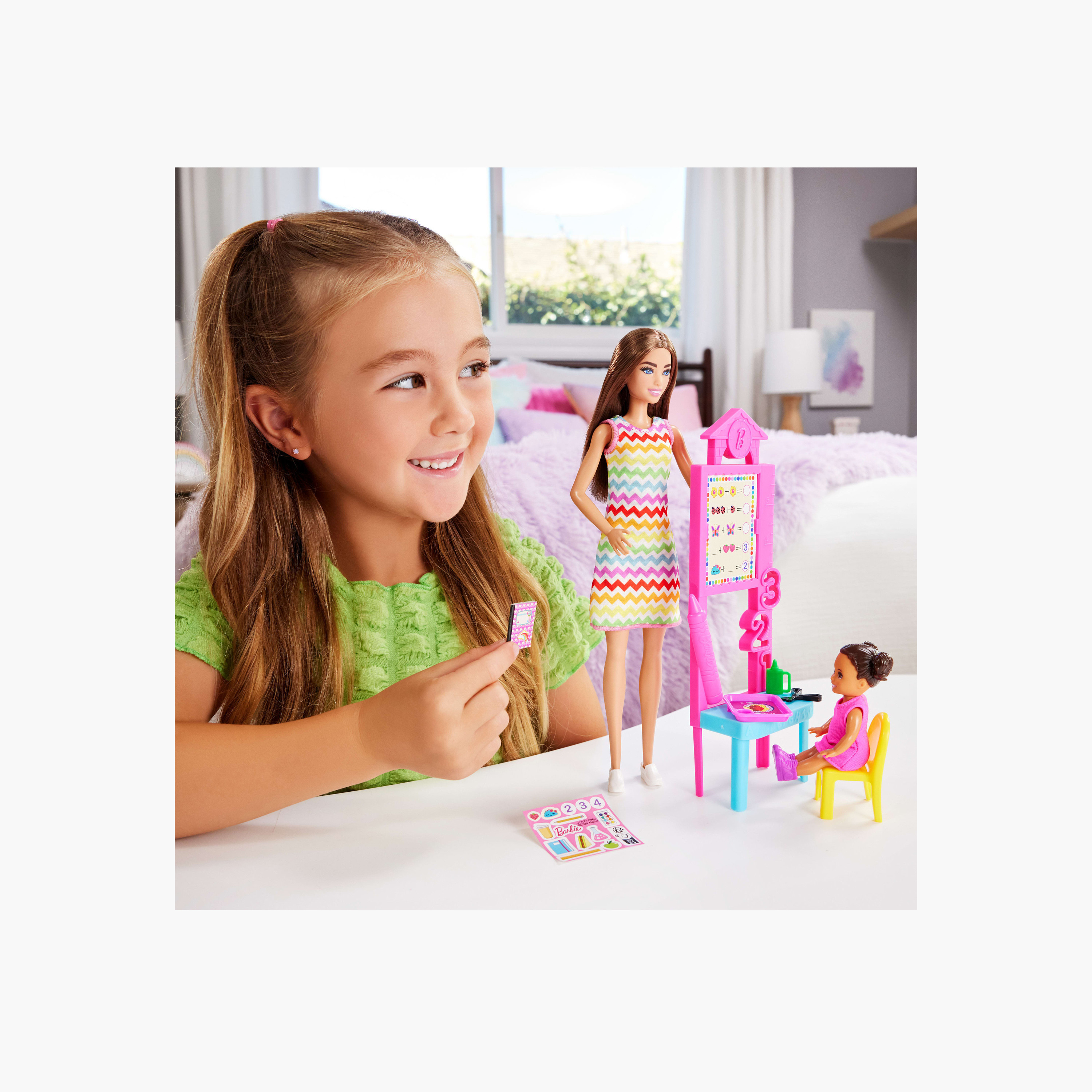 Barbie Teacher Doll with Brunette Doll with Printed Dress, 1 Toddler Doll, & Teaching Accessories-toys-dollsandplaysets-dollplaysets-image-2