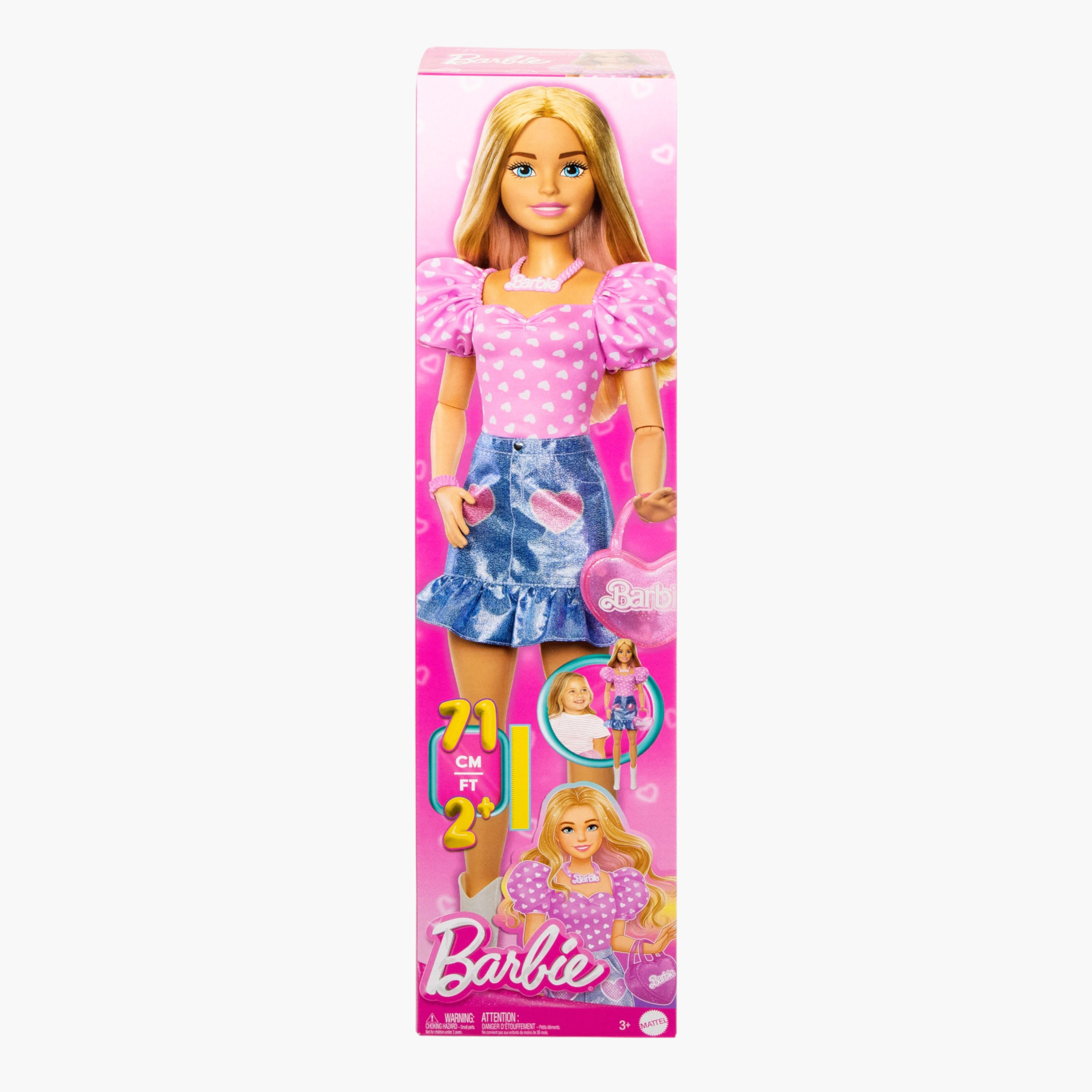 دمية موضة شقراء 28 بوصة بتنورة دينم وبلوزة وردية وبوت راعي بقر وقلادة وشنطة من باربي-toys-dollsandplaysets-dollplaysets-image-6