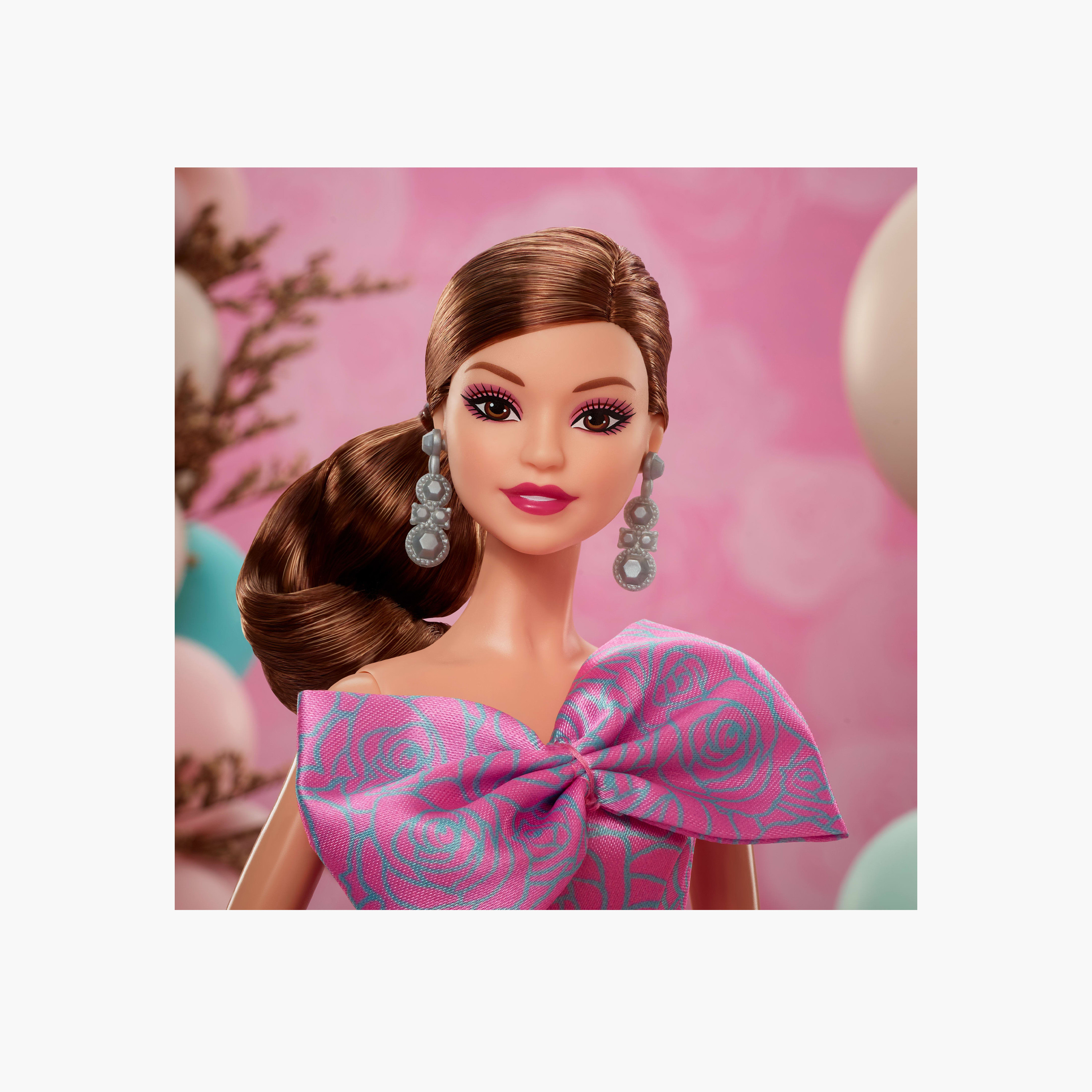 دمية أمنيات عيد الميلاد إصدار مميز قابلة للجمع بفستان ستان وردي وشعر مموج من باربي -toys-dollsandplaysets-dollplaysets-image-2