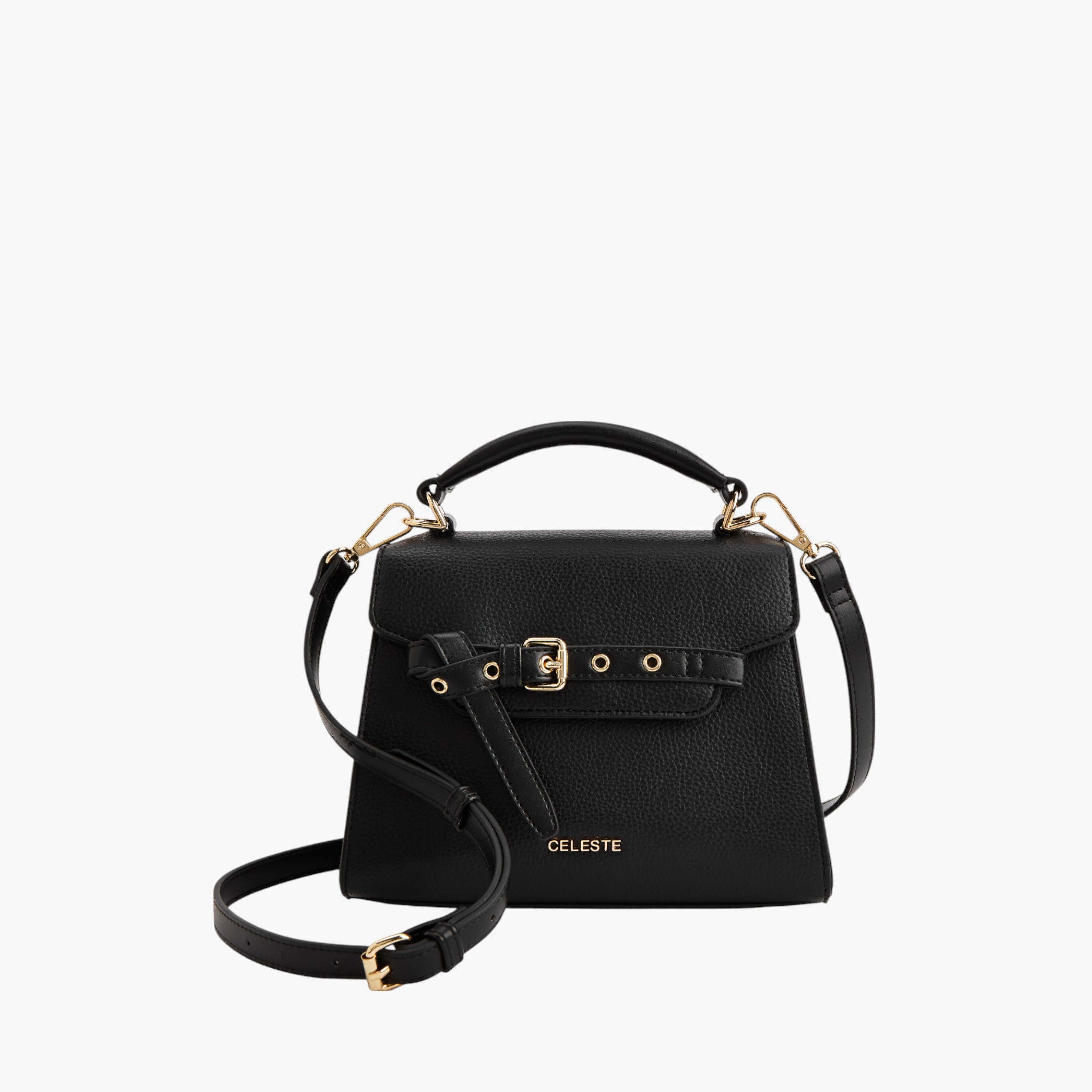 Celeste Textured Satchel Bag with Buckle Accent and Magnetic Button Closure-women-bagsandwallets-handbags-image-1