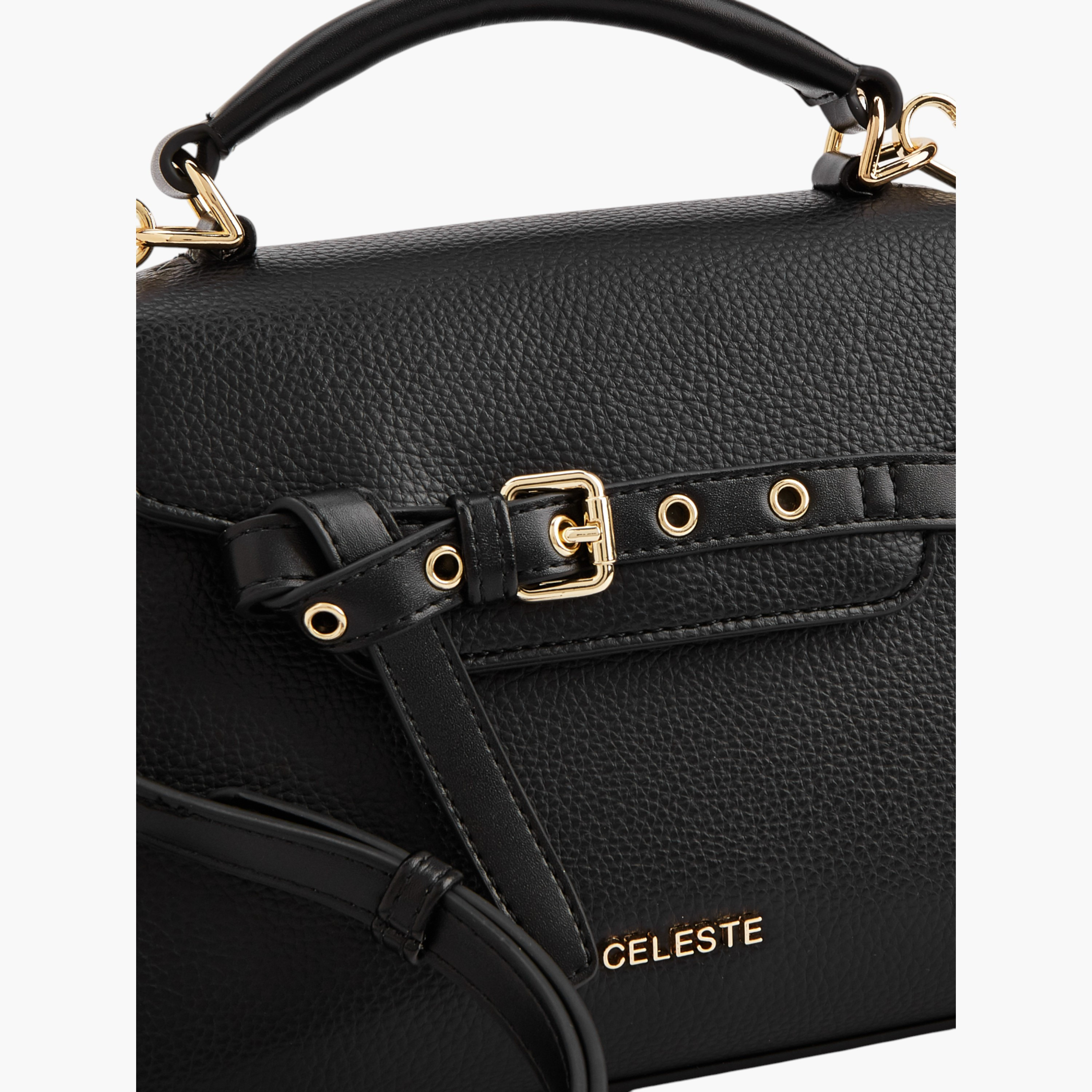 Celeste Textured Satchel Bag with Buckle Accent and Magnetic Button Closure-women-bagsandwallets-handbags-image-4