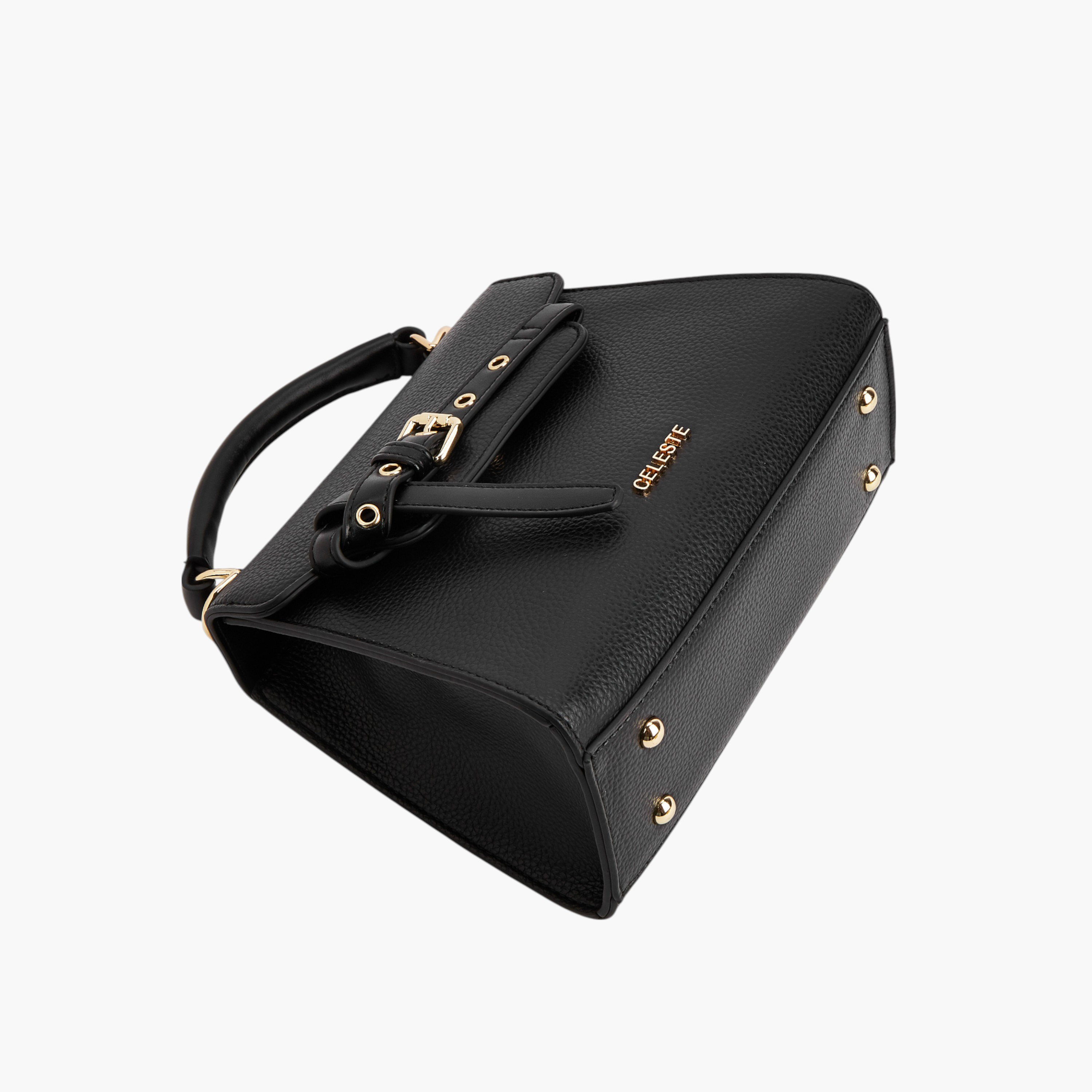 Celeste Textured Satchel Bag with Buckle Accent and Magnetic Button Closure-women-bagsandwallets-handbags-image-5