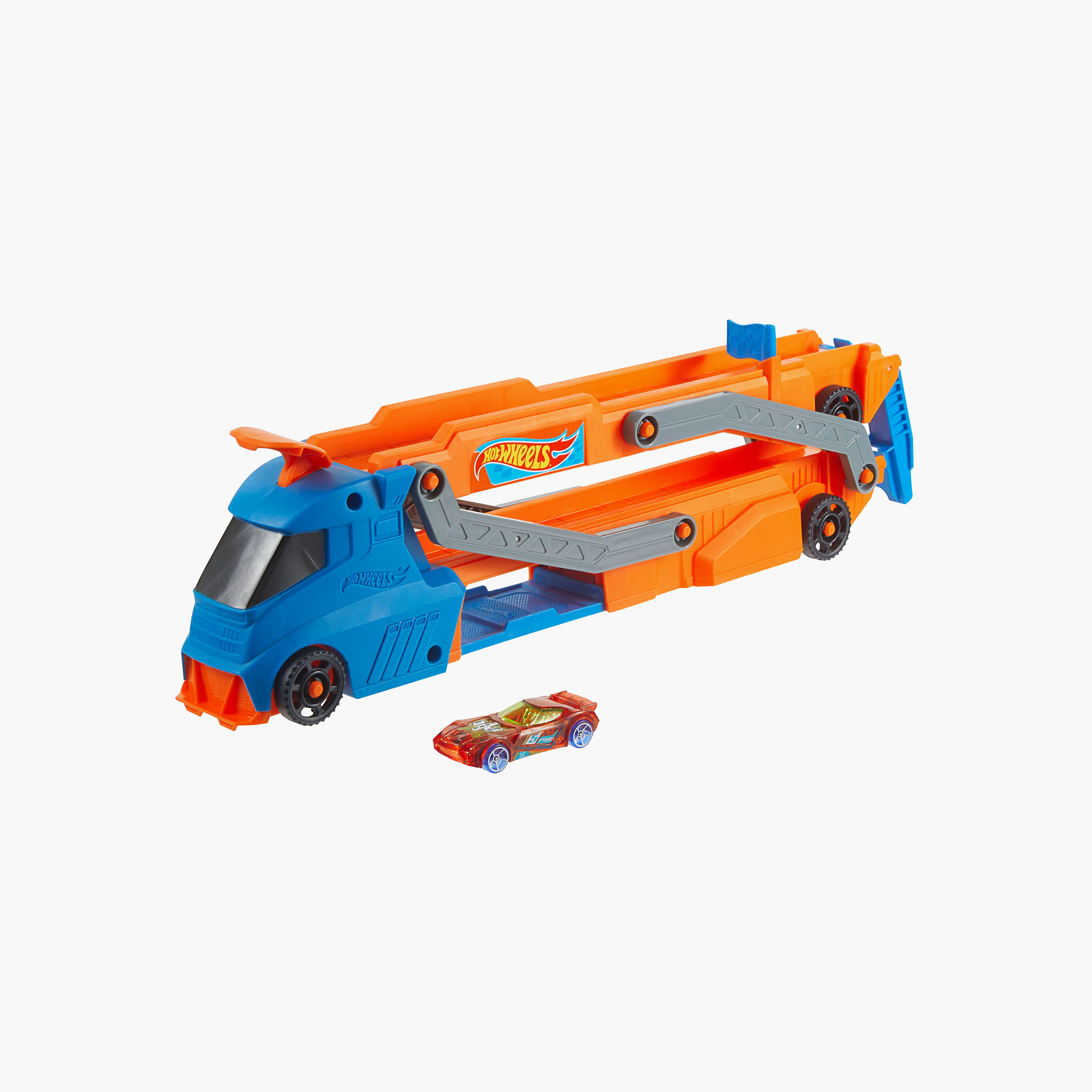 Hot Wheels Playset, Truck, Hauler & Track with 1:64 Scale Toy Car, Converts to Raceway with Launcher-toys-playvehicles-cars-image-1