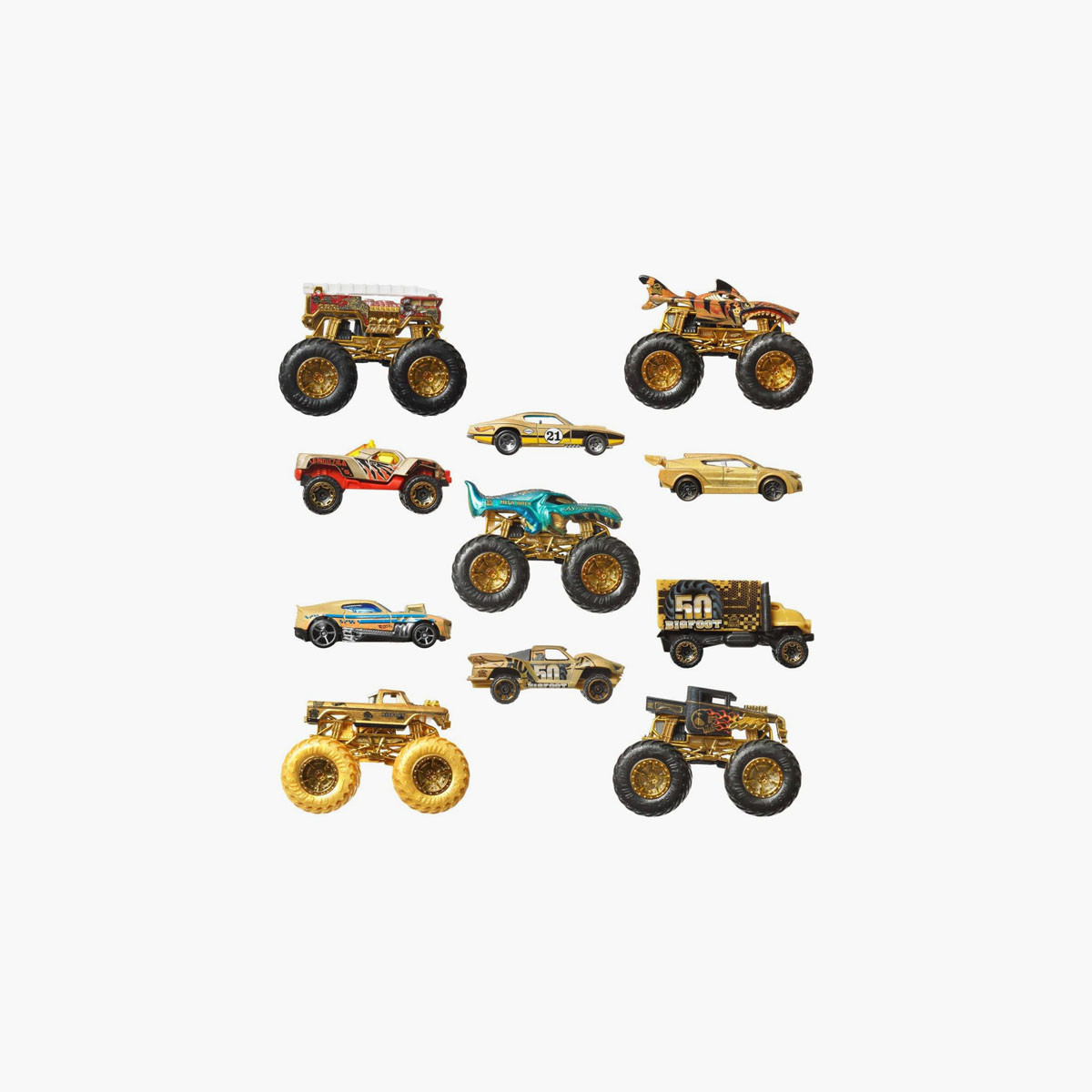 مجموعة سيارات وشاحنات مونستر تروفي تشامبيونز مع شاحنة بيج فوت مصبوبة من هوت ويلز-toys-playvehicles-vehicleplaysets-image-3