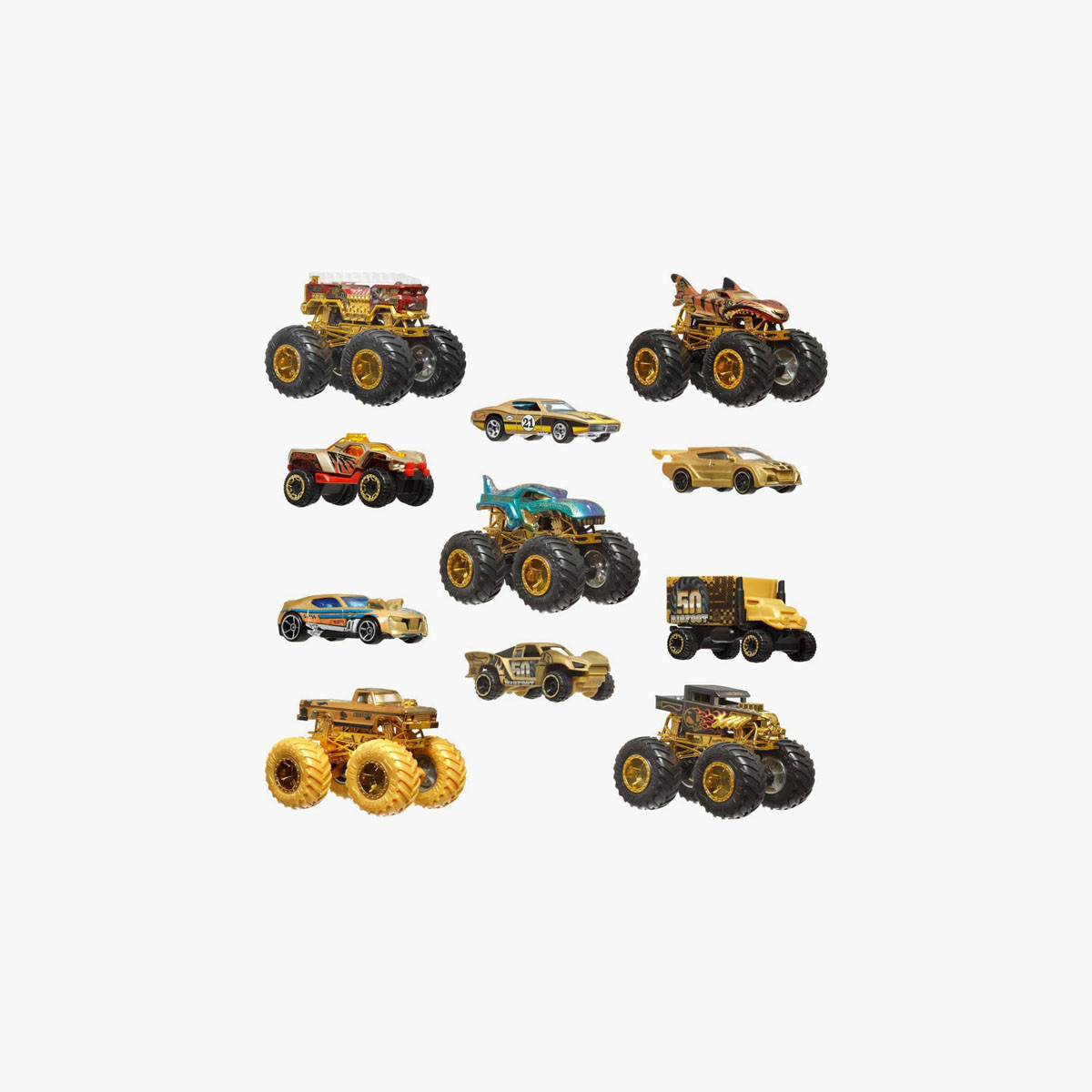 مجموعة سيارات وشاحنات مونستر تروفي تشامبيونز مع شاحنة بيج فوت مصبوبة من هوت ويلز-toys-playvehicles-vehicleplaysets-image-4