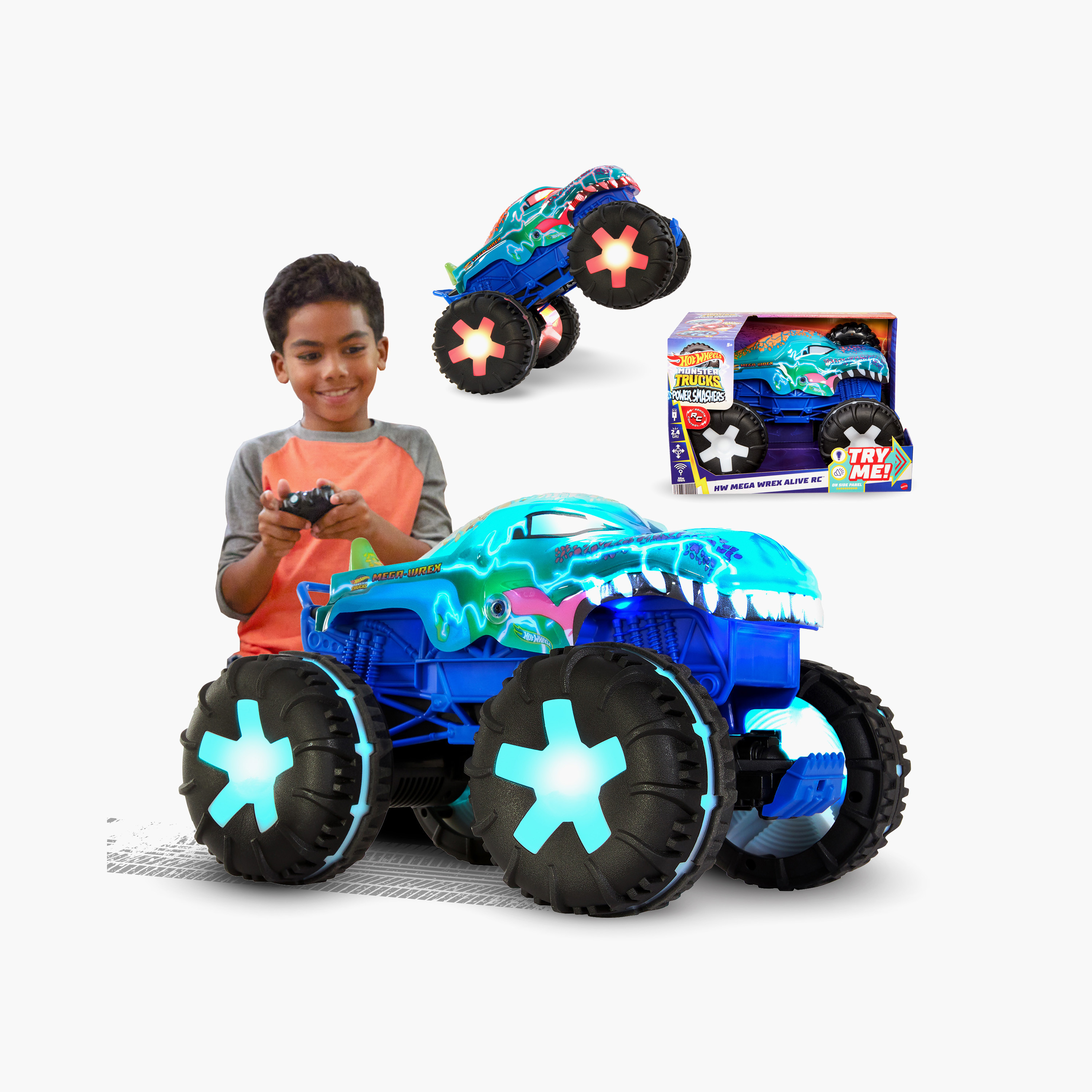 Hot Wheels Monster Trucks 1:15 Scale Mega-Wrex Alive Battery-Powered RC Vehicle with Lights & Sounds-toys-dollsandplaysets-dollhouses-image-3