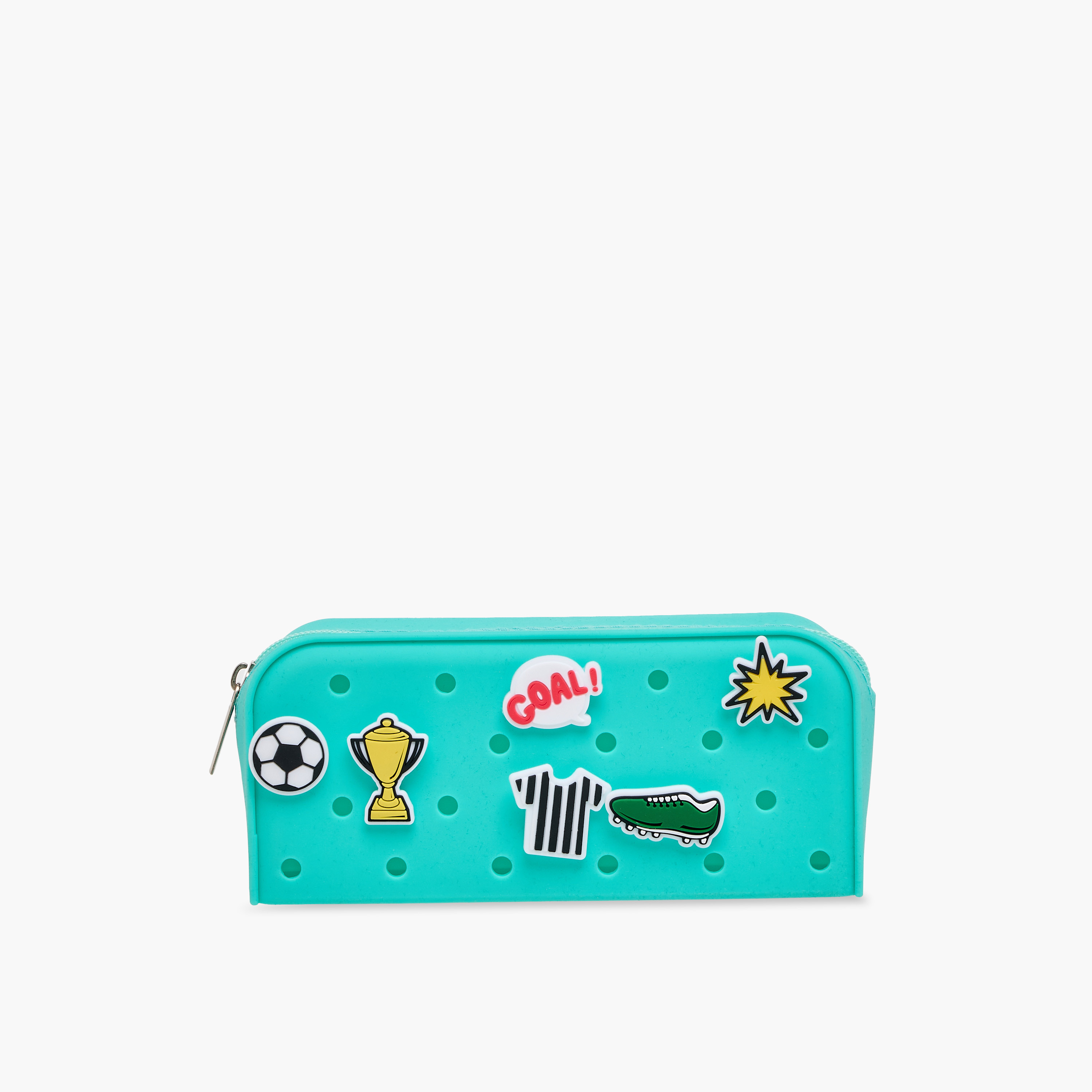 Football Charm Accent Silicone Pencil Pouch with Zip Closure-school-stationery-pencilcases-image-1