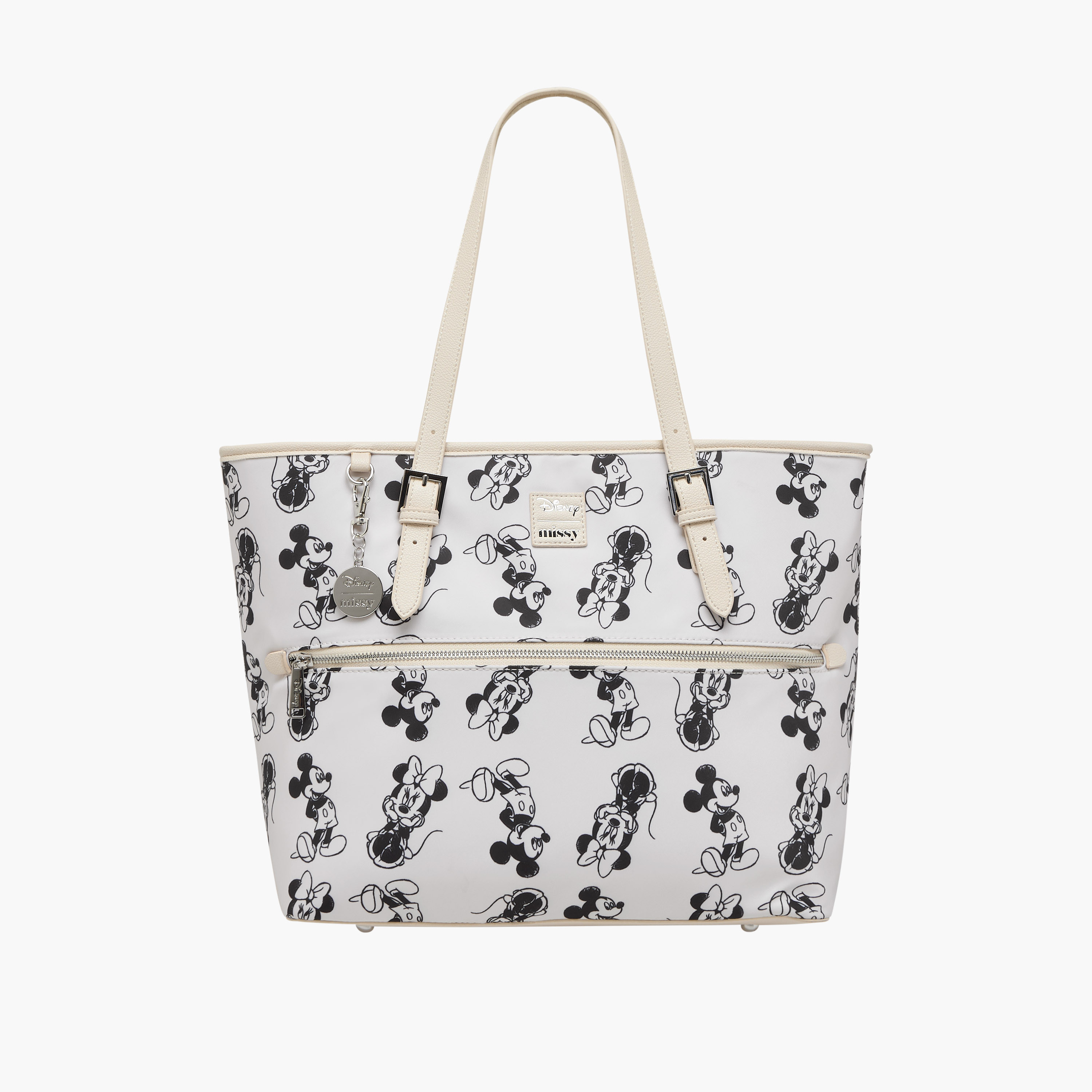 Disney Mickey and Minnie Mouse Print Tote Bag with Double Handle and Zip Closure-women-bagsandwallets-handbags-image-1