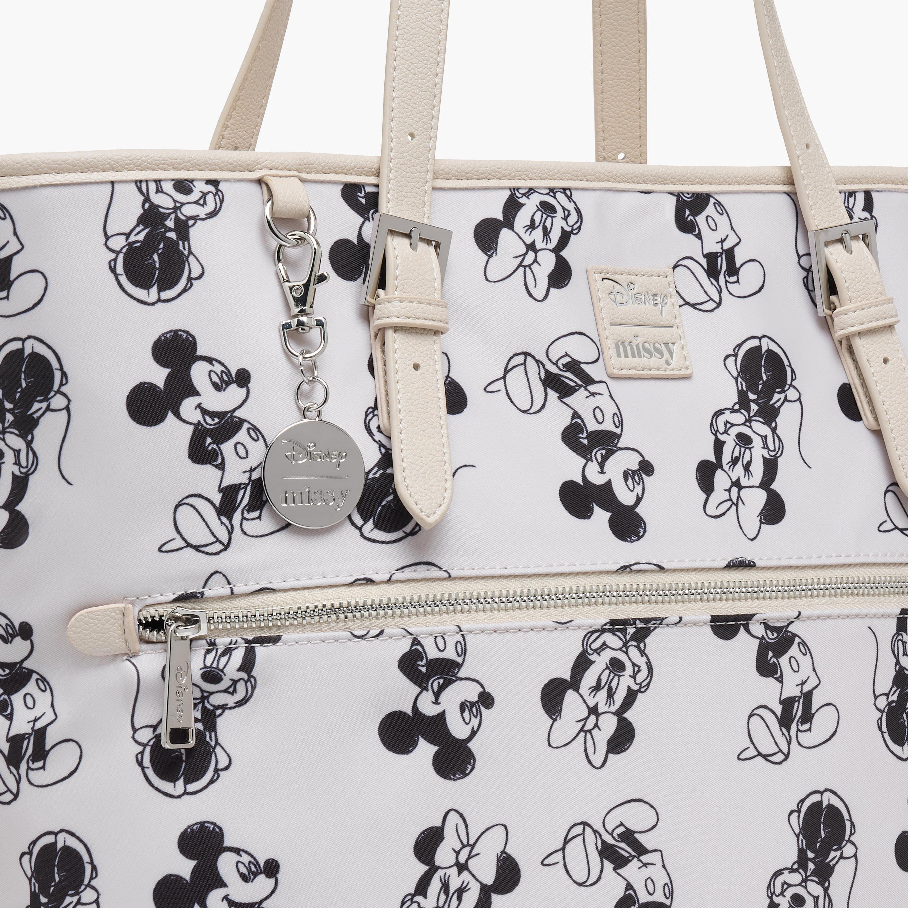 Disney Mickey and Minnie Mouse Print Tote Bag with Double Handle and Zip Closure-women-bagsandwallets-handbags-image-4