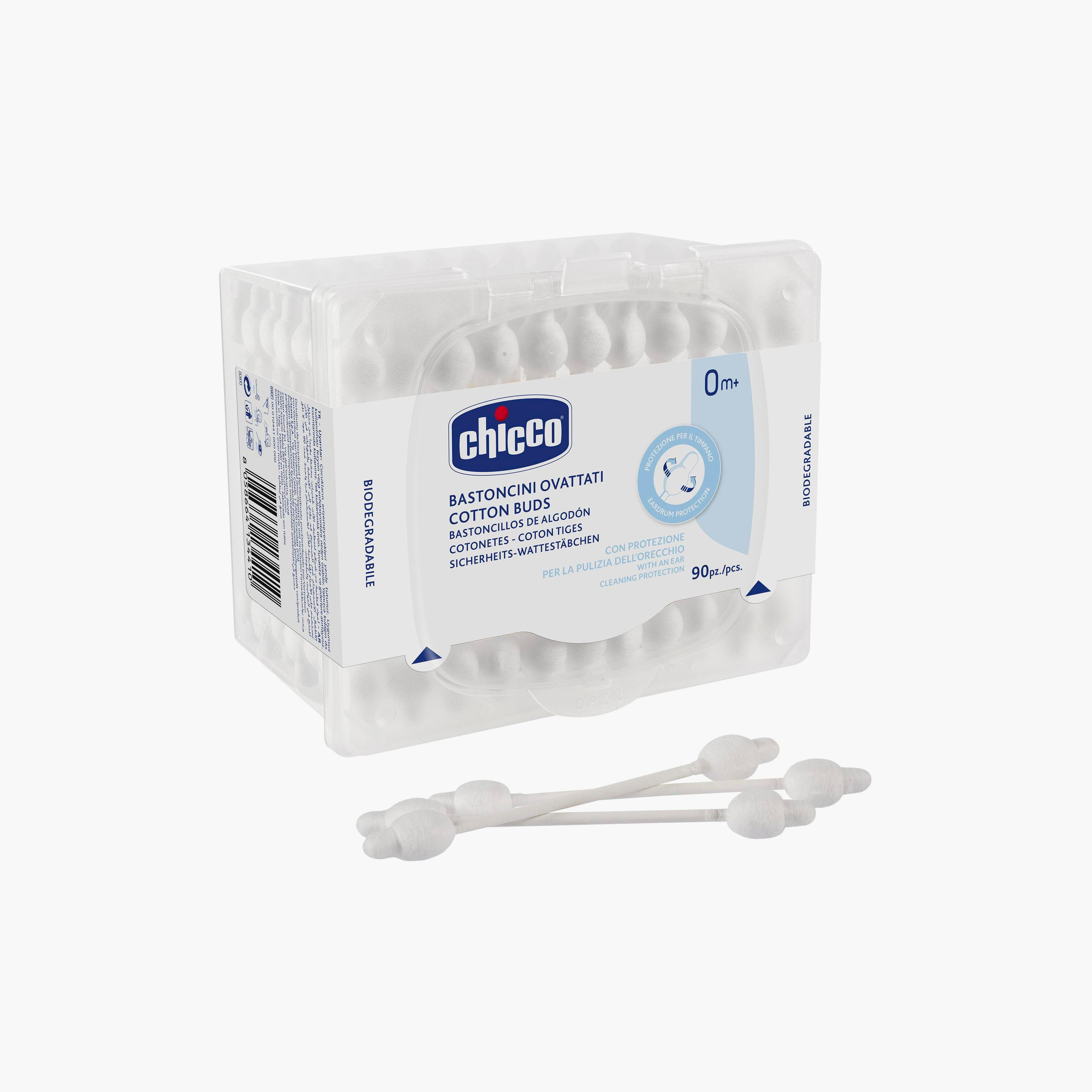 Chicco 90 Piece Cotton Buds with Eardrum Protection - 0 Months+-baby-bathandcare-wipes-image-1