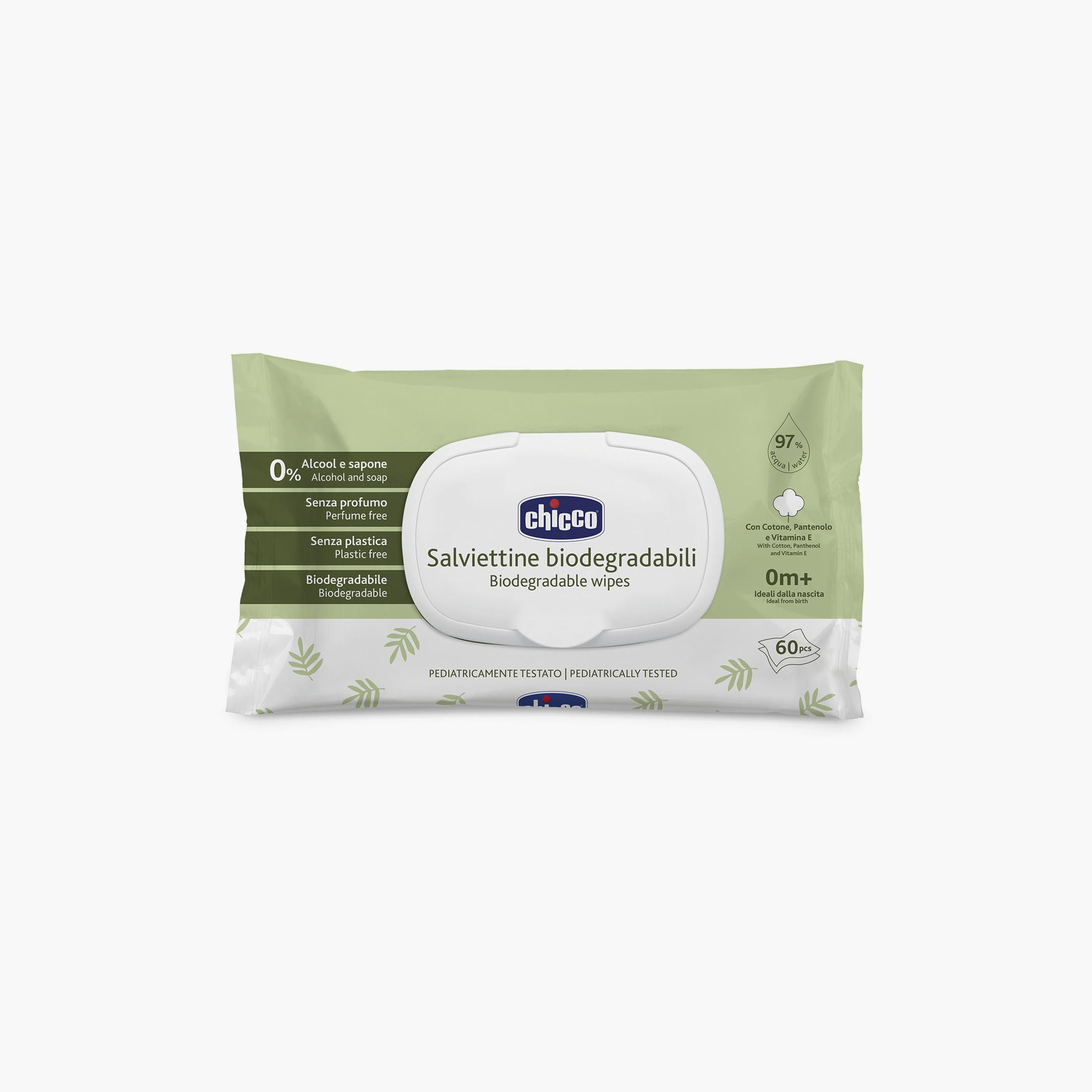 Chicco 60-Piece Biodegradable Wipes with Flip Cover - 0 Months+-baby-diapering-babywipes-image-1