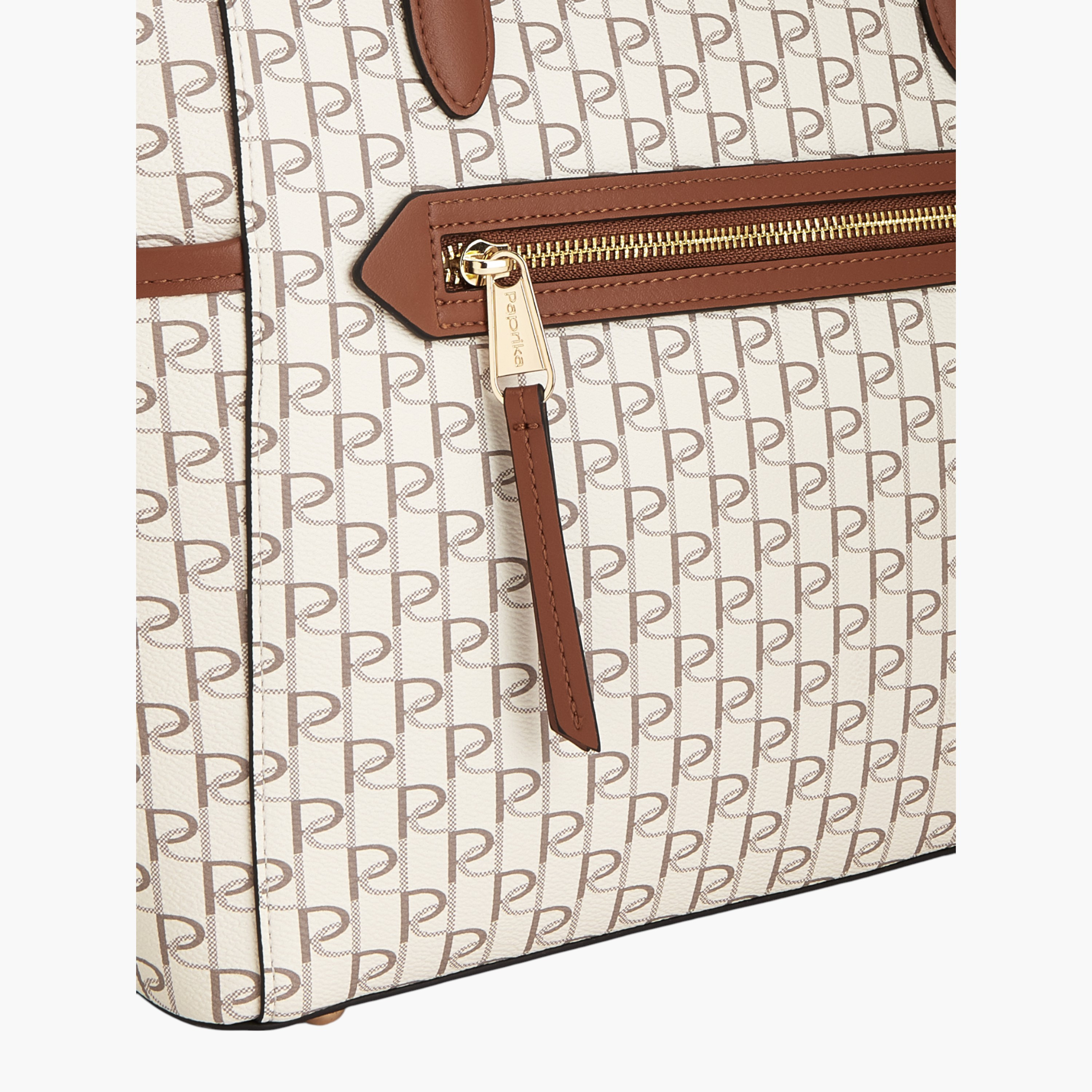Paprika Monogram Print Tote Bag with Double Handle and Zip Closure-women-bagsandwallets-handbags-image-5