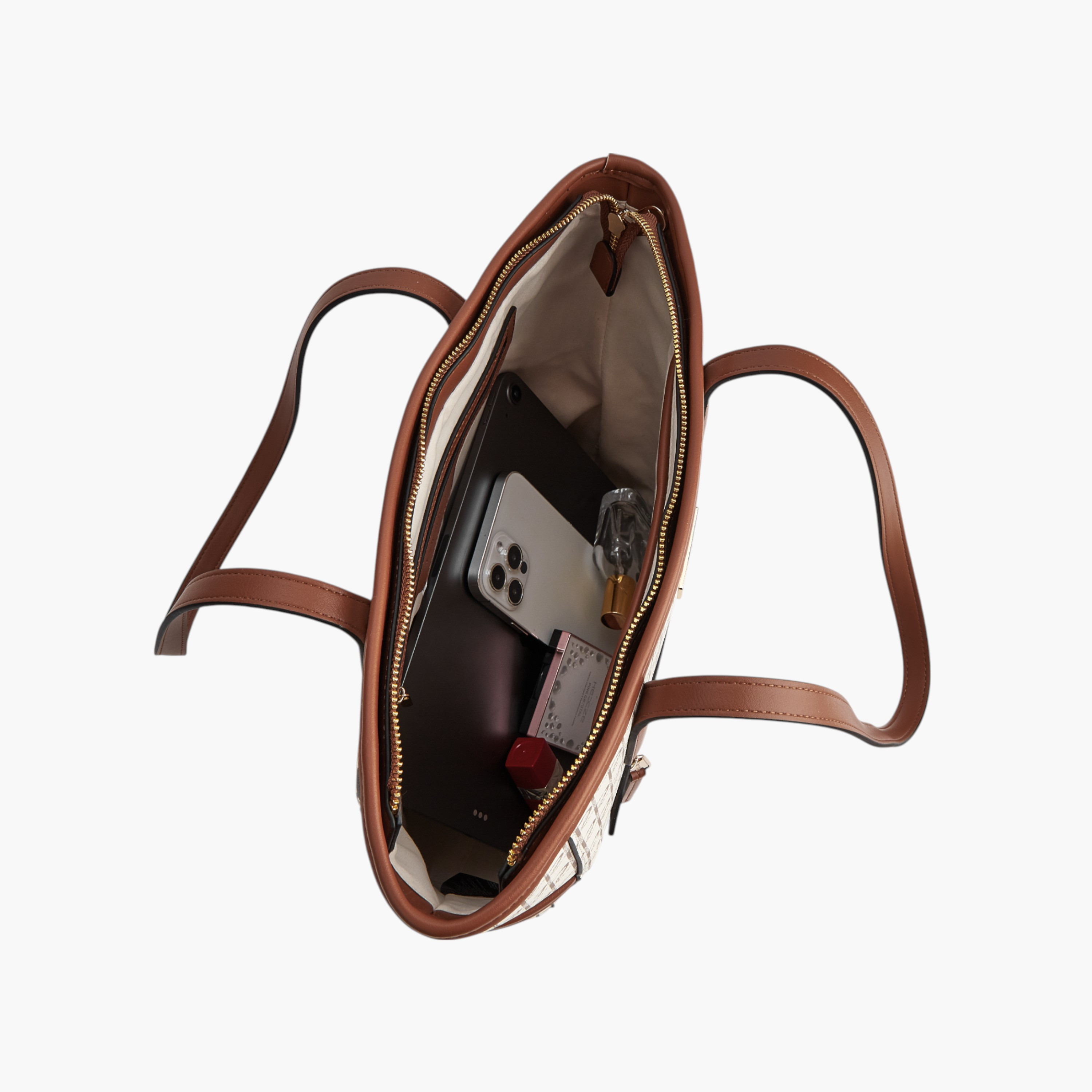 Paprika Monogram Print Tote Bag with Double Handle and Zip Closure-women-bagsandwallets-handbags-image-7