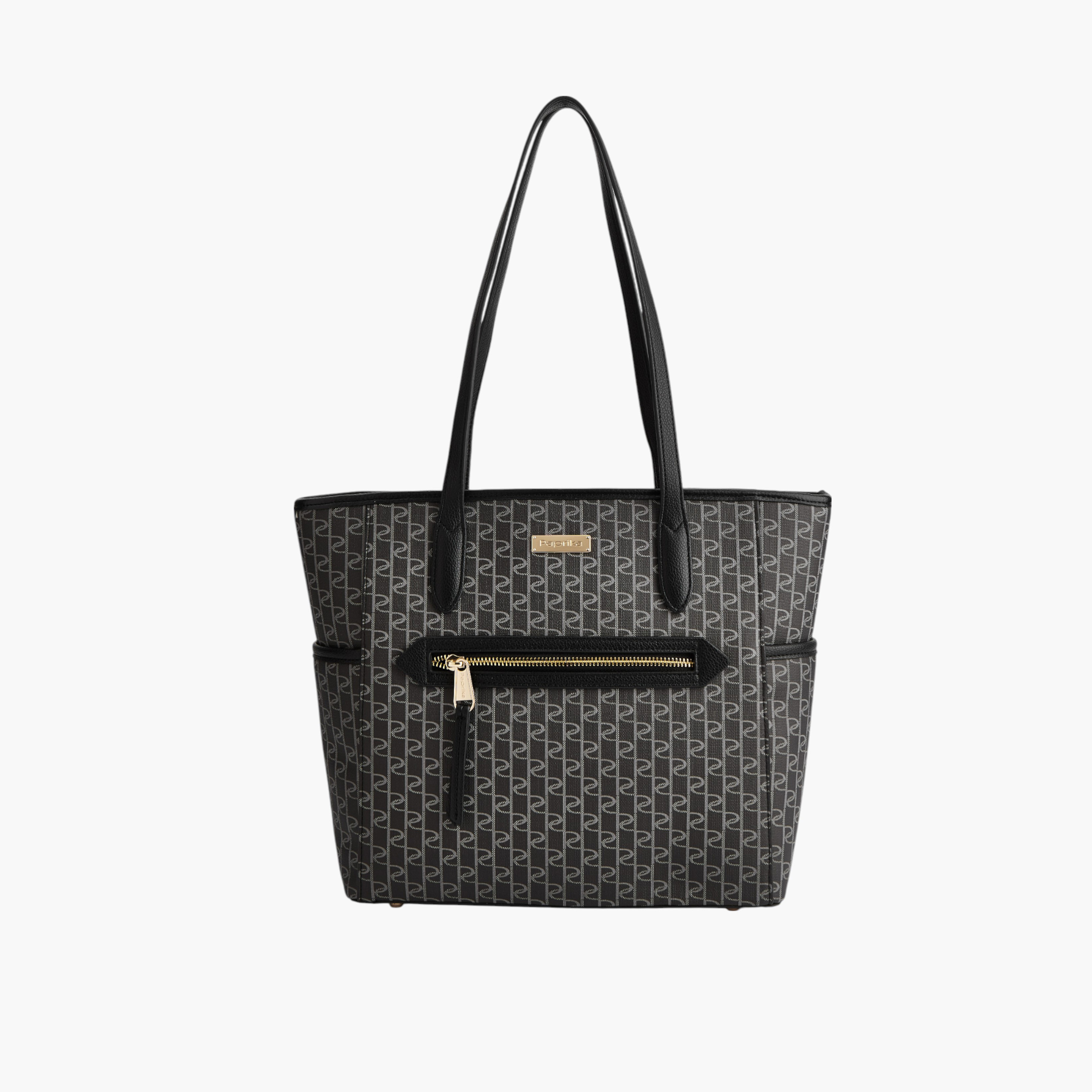 Paprika Monogram Print Tote Bag with Double Handle and Zip Closure-women-bagsandwallets-handbags-image-1