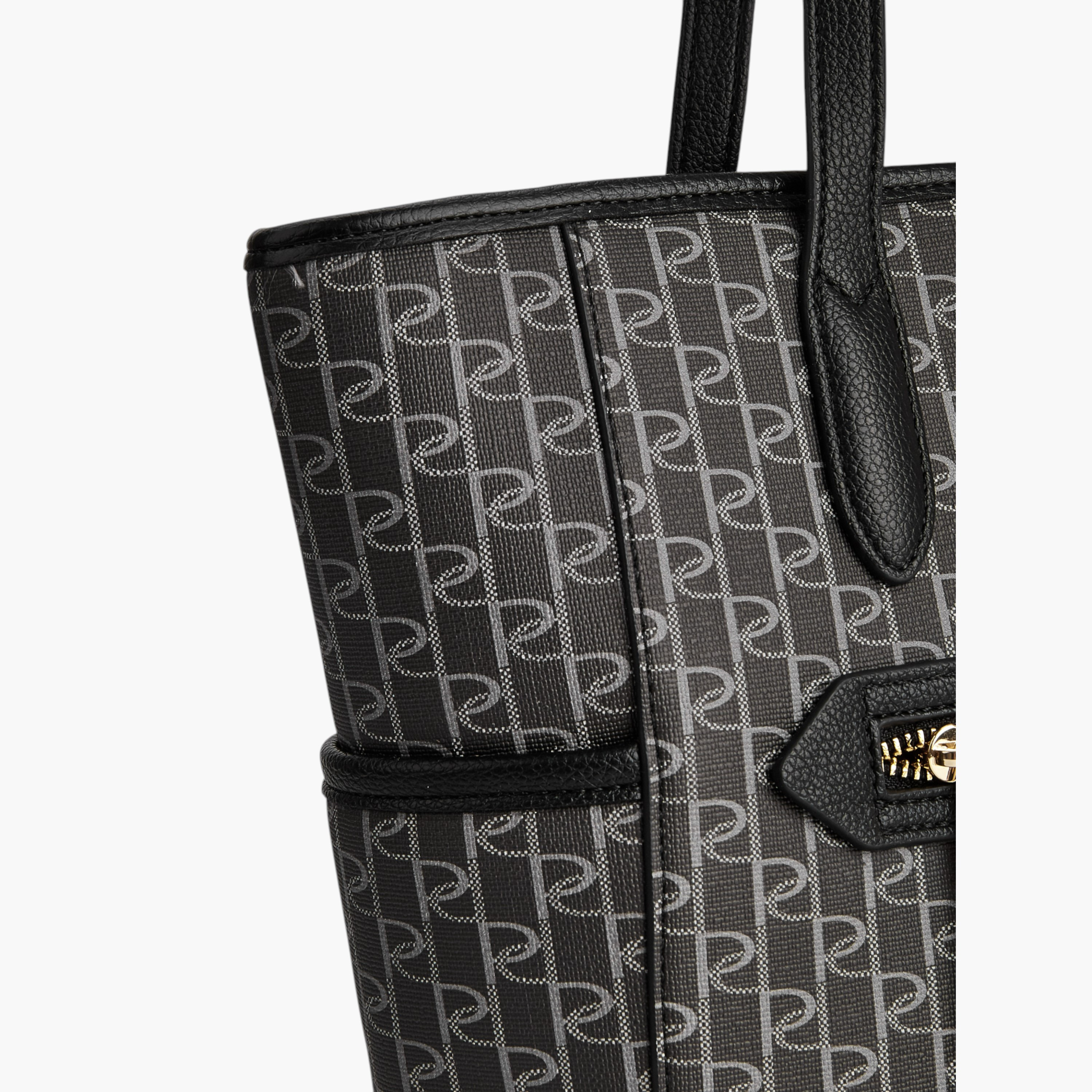 Paprika Monogram Print Tote Bag with Double Handle and Zip Closure-women-bagsandwallets-handbags-image-5