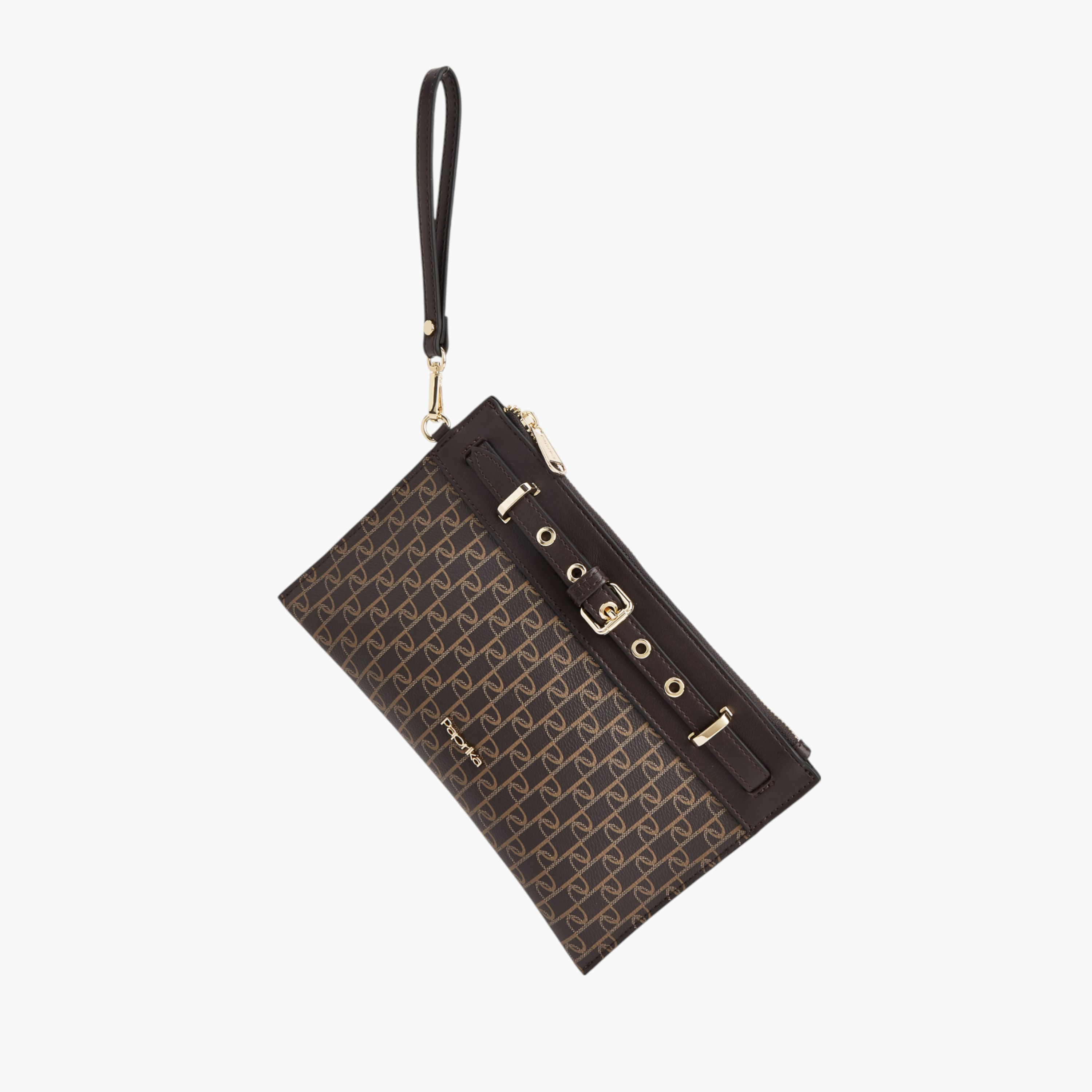 Paprika Monogram Print Clutch with Wristlet Strap and Zip Closure-women-bagsandwallets-handbags-image-3
