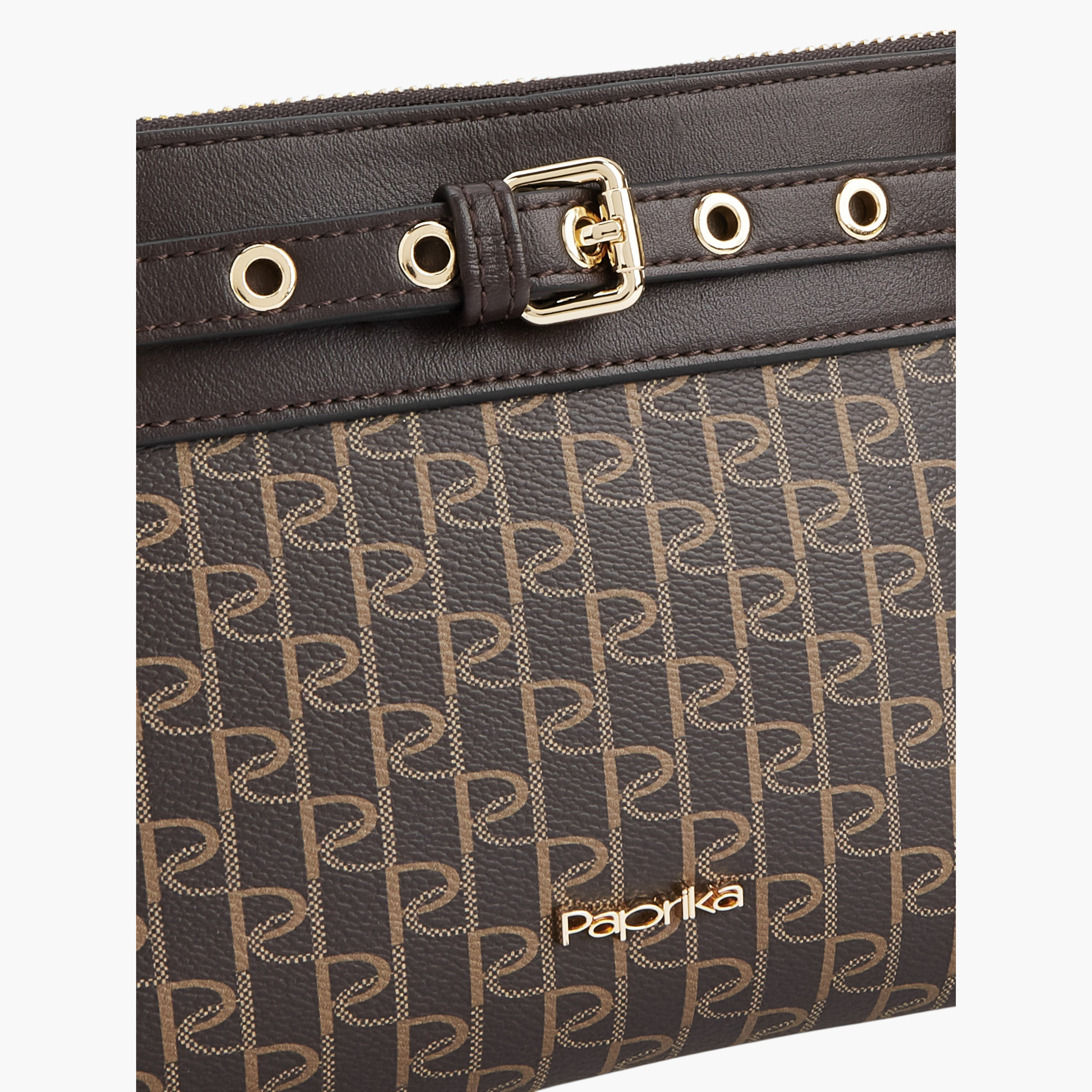 Paprika Monogram Print Clutch with Wristlet Strap and Zip Closure-women-bagsandwallets-handbags-image-4