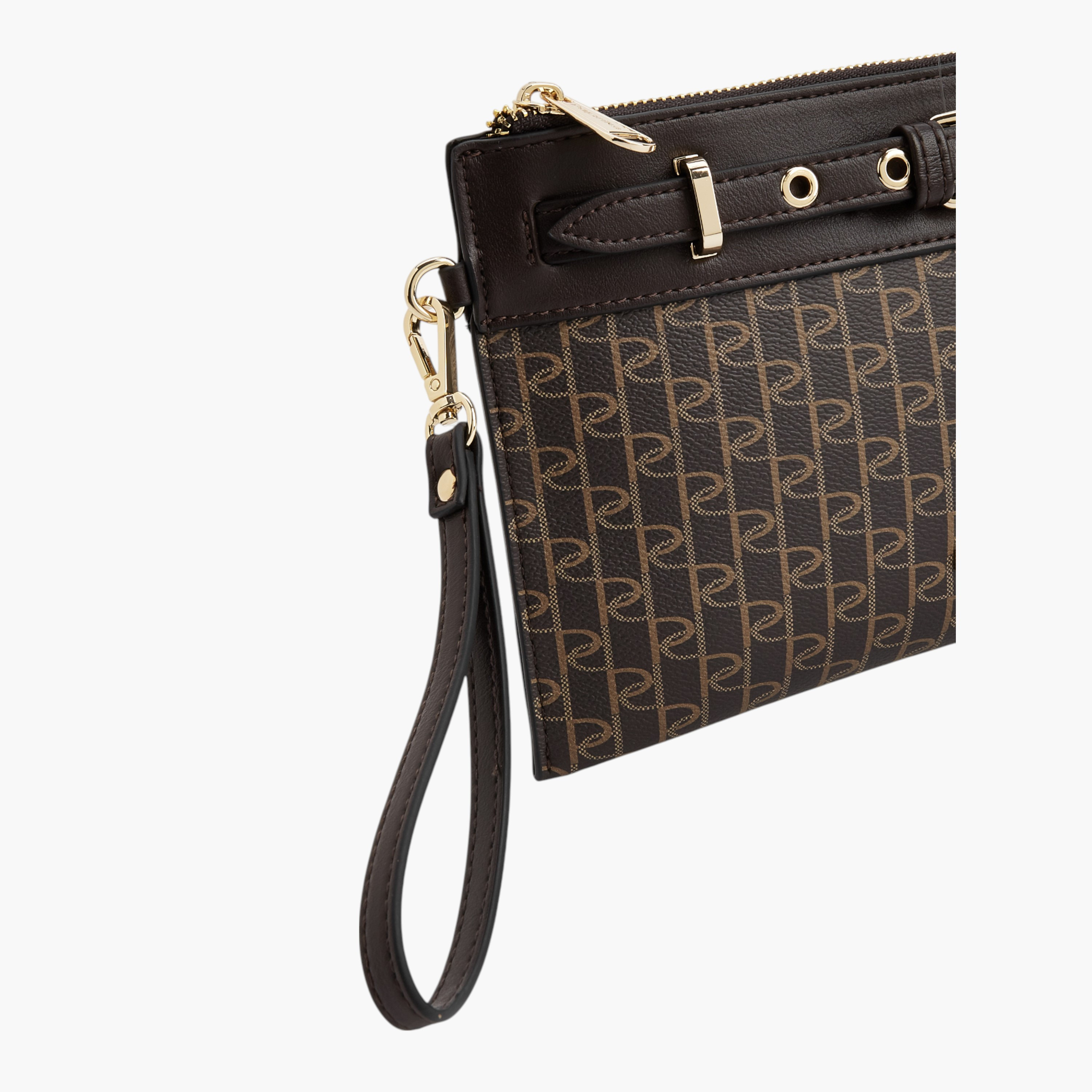 Paprika Monogram Print Clutch with Wristlet Strap and Zip Closure-women-bagsandwallets-handbags-image-5