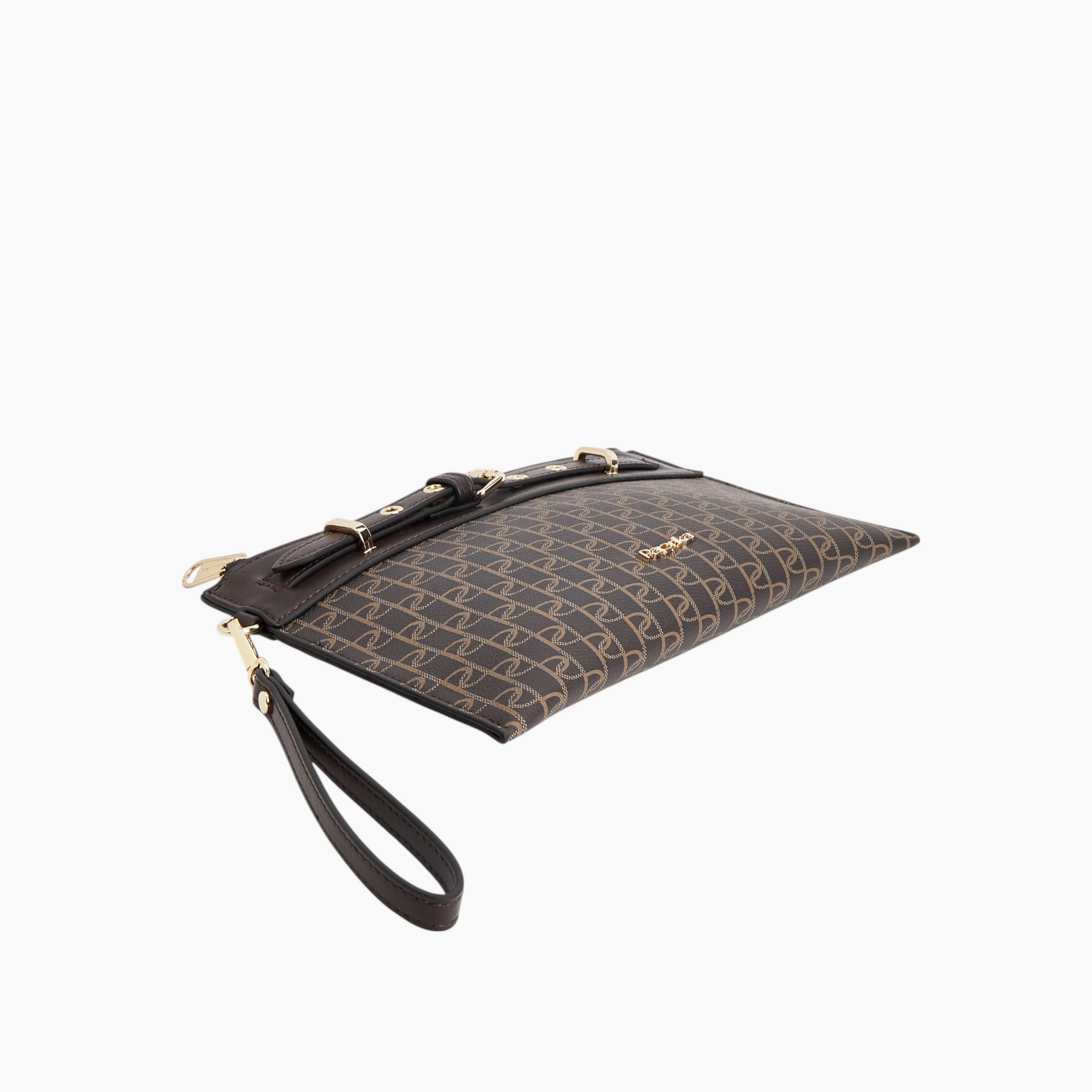 Paprika Monogram Print Clutch with Wristlet Strap and Zip Closure-women-bagsandwallets-handbags-image-6